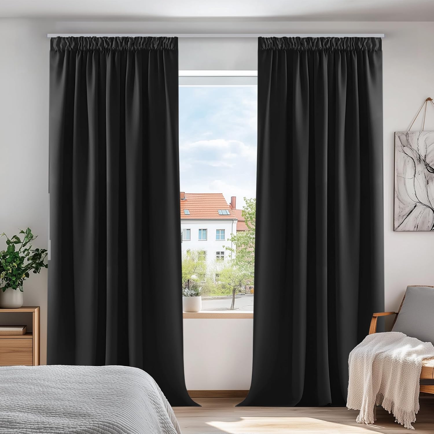 Deconovo Tende Oscuranti 140x290 CM, Nero (2 Pezzi)
