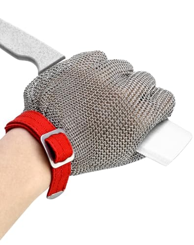 Qwork® Guanti Antitaglio Livello 5 in Acciaio 316L (M)