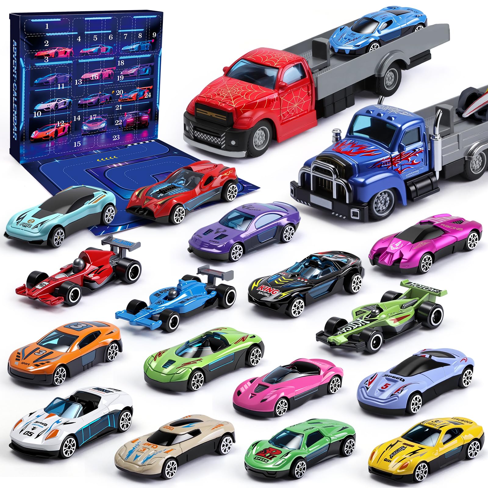 Calendario Avvento Bambini 24 Auto Metallo + 2 Rampiche