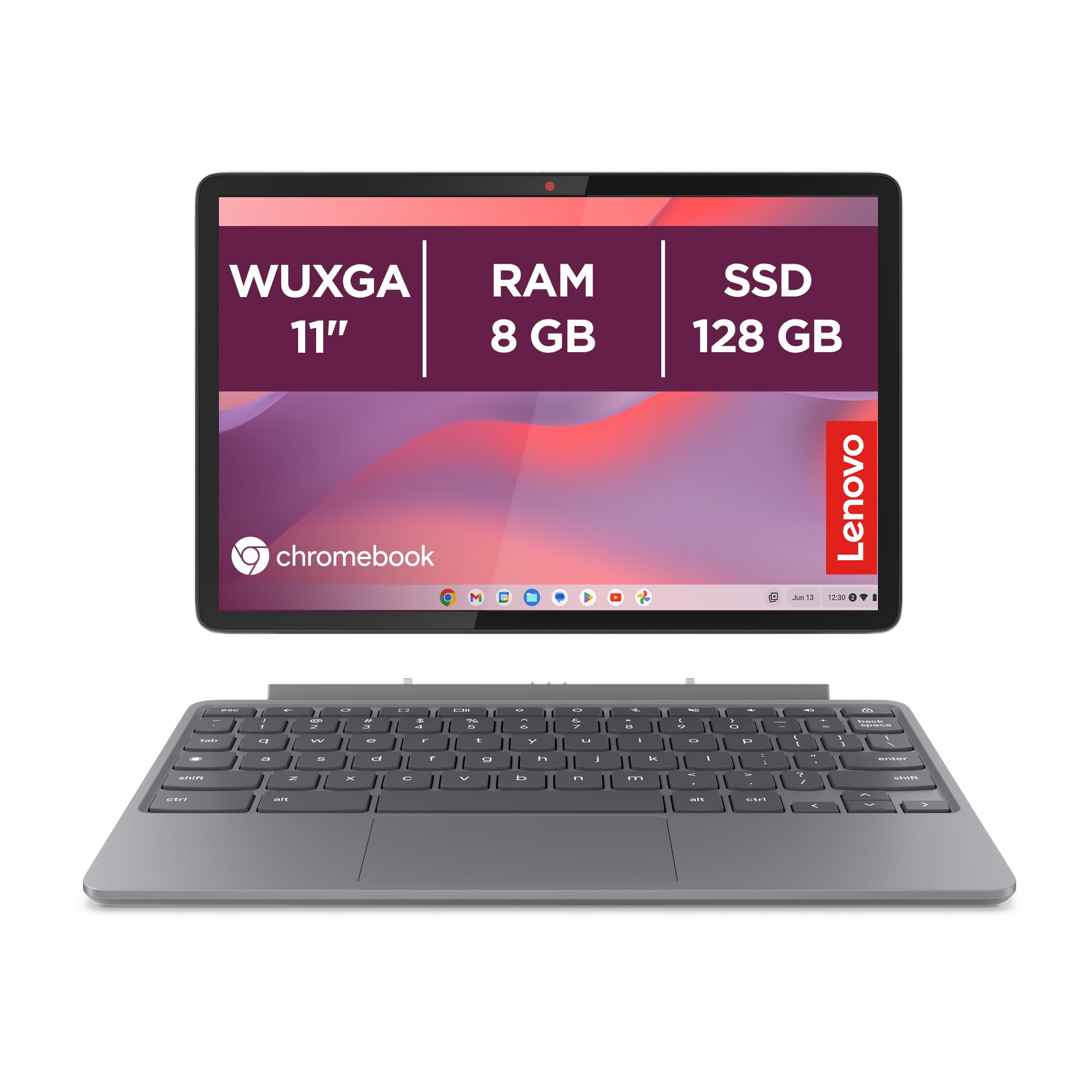 Lenovo Duet Chromebook 11” FHD+ (1920x1200), MediaTek Kompanio 838, RAM 8GB, Memoria 128GB, Schermo Touch, Digital USI Pen 2, Chrome OS, Folio Stand e Tastiera, Compatibile con Microsoft 365