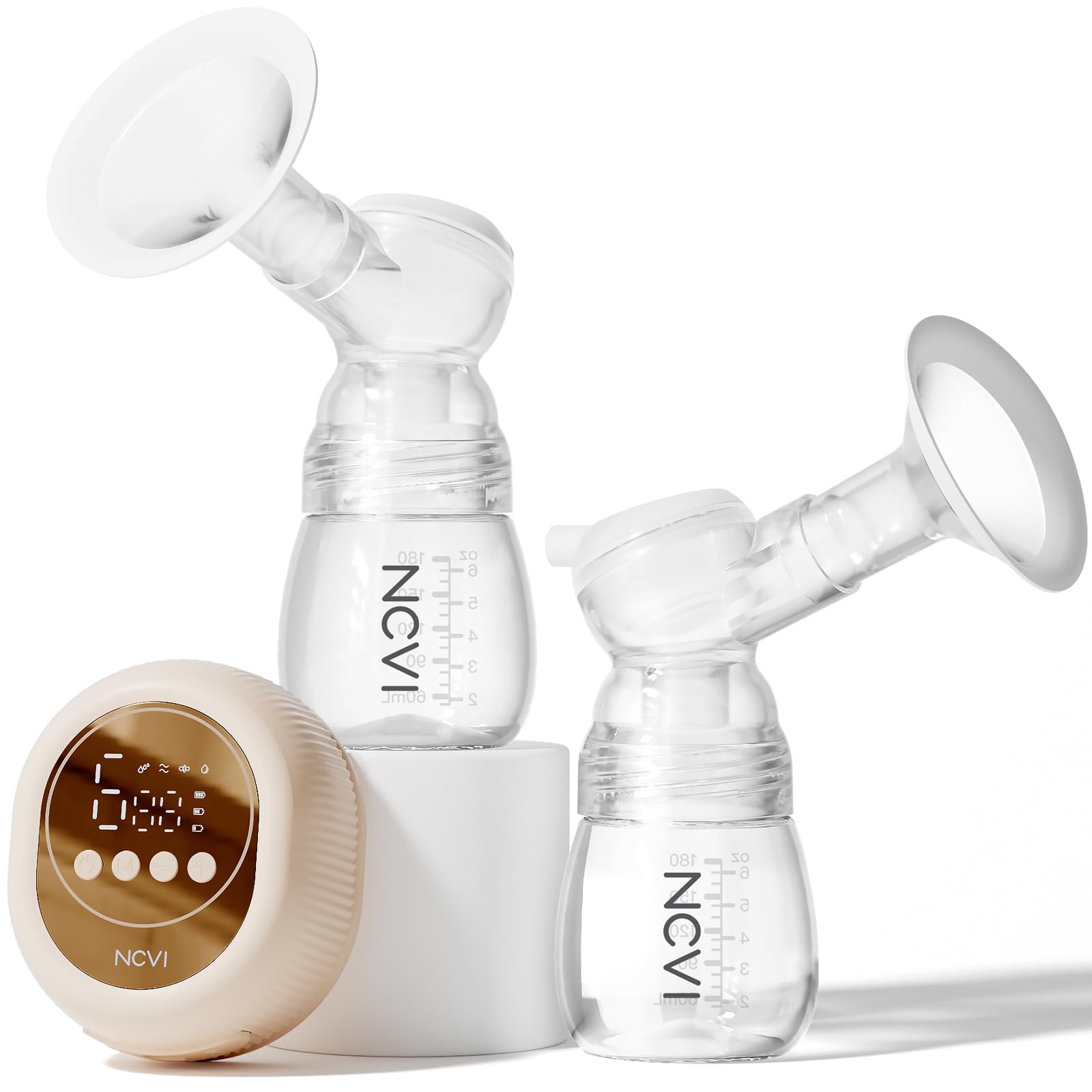 Tiralatte elettrico NCVI 8128, tiralatte doppio silenzioso, 4 modalità di estrazione e 9 livelli di intensità, antiriflusso, display LED, incl. coppe per il seno da 24 mm, rosa