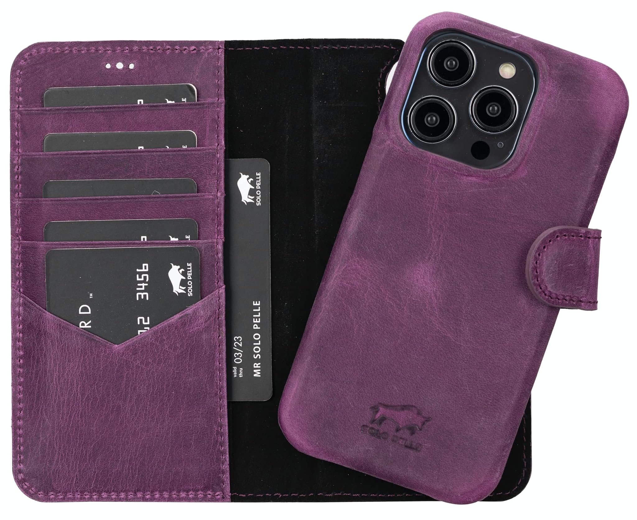 Solo Pelle Custodia 2 in 1 per iPhone 14 Pro, Viola