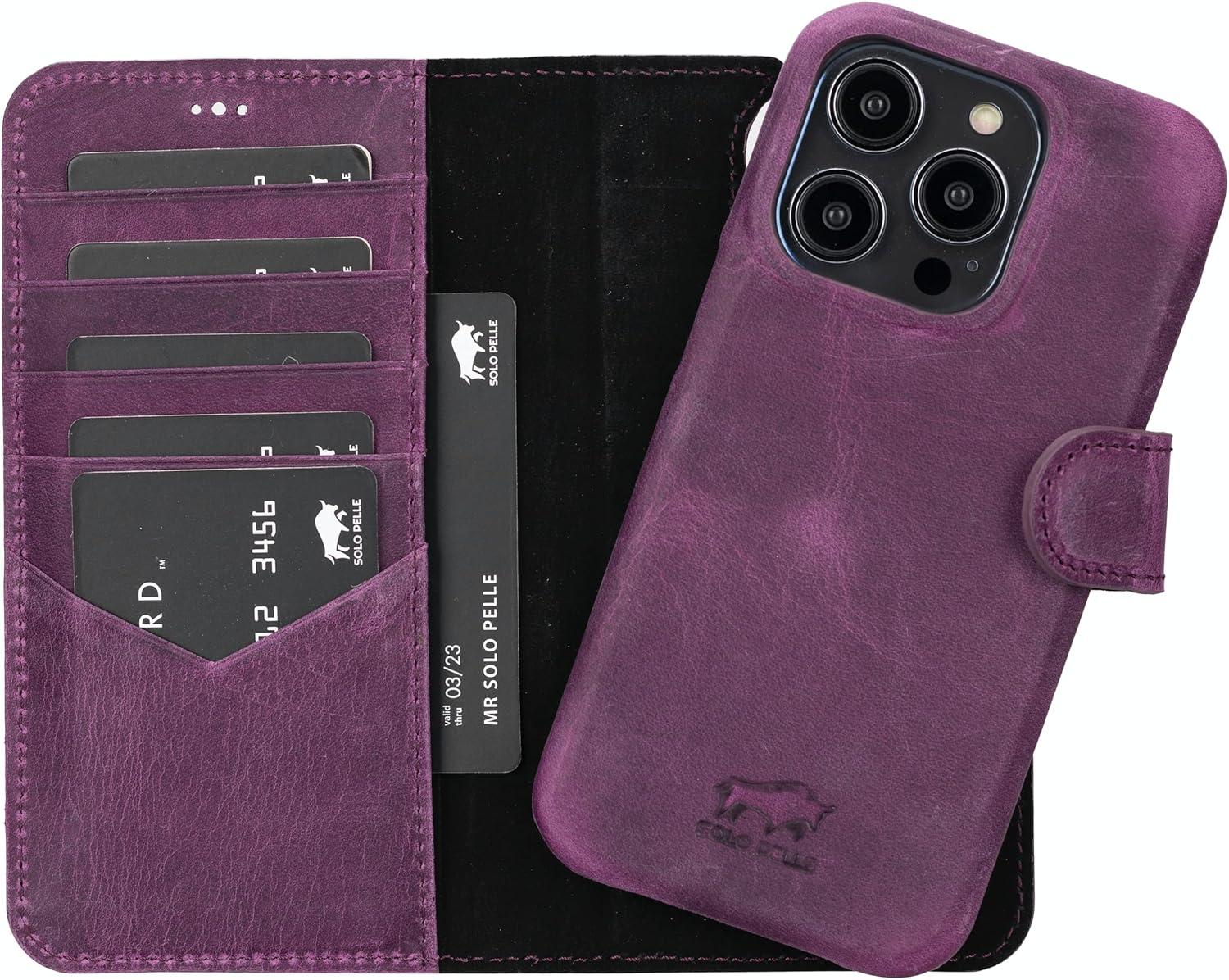 Solo Pelle Custodia 2 in 1 per iPhone 14 Pro, Viola - immagine 1