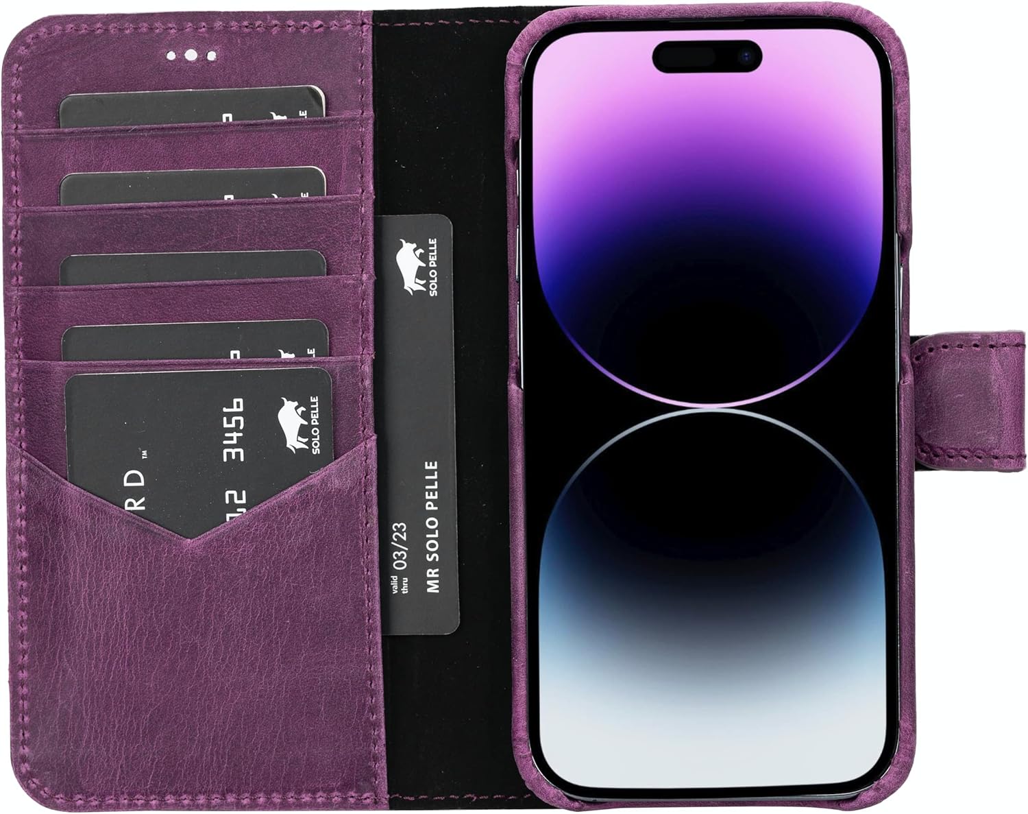 Solo Pelle Custodia 2 in 1 per iPhone 14 Pro, Viola - immagine 2