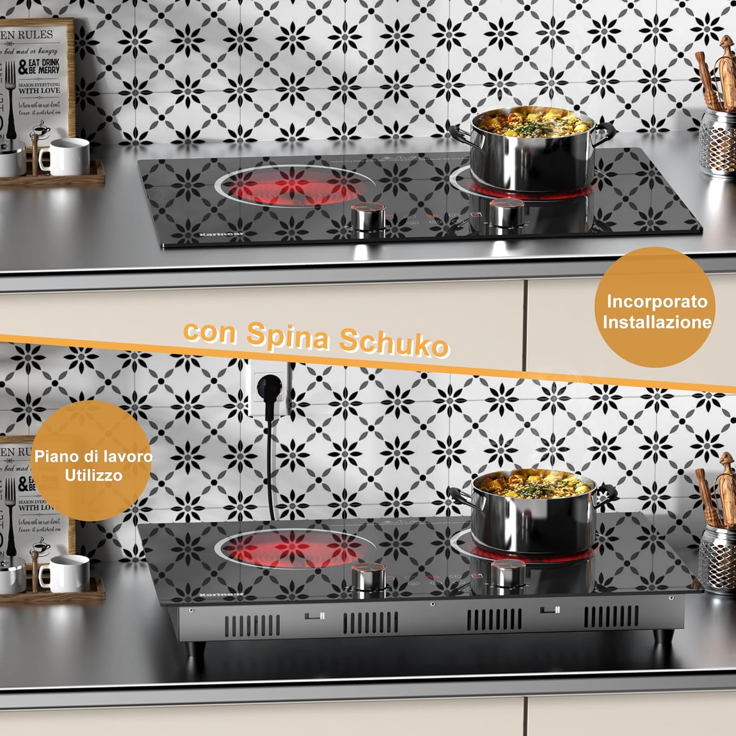 Karinear Piano Cottura Elettrico 2 Zone 3200W, Nero - immagine 2