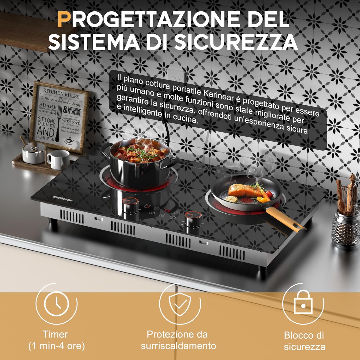 Karinear Piano Cottura Elettrico 2 Zone 3200W, Nero - immagine 3