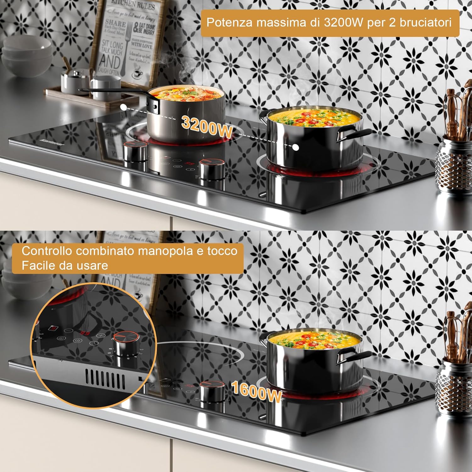 Karinear Piano Cottura Elettrico 2 Zone 3200W, Nero - immagine 4