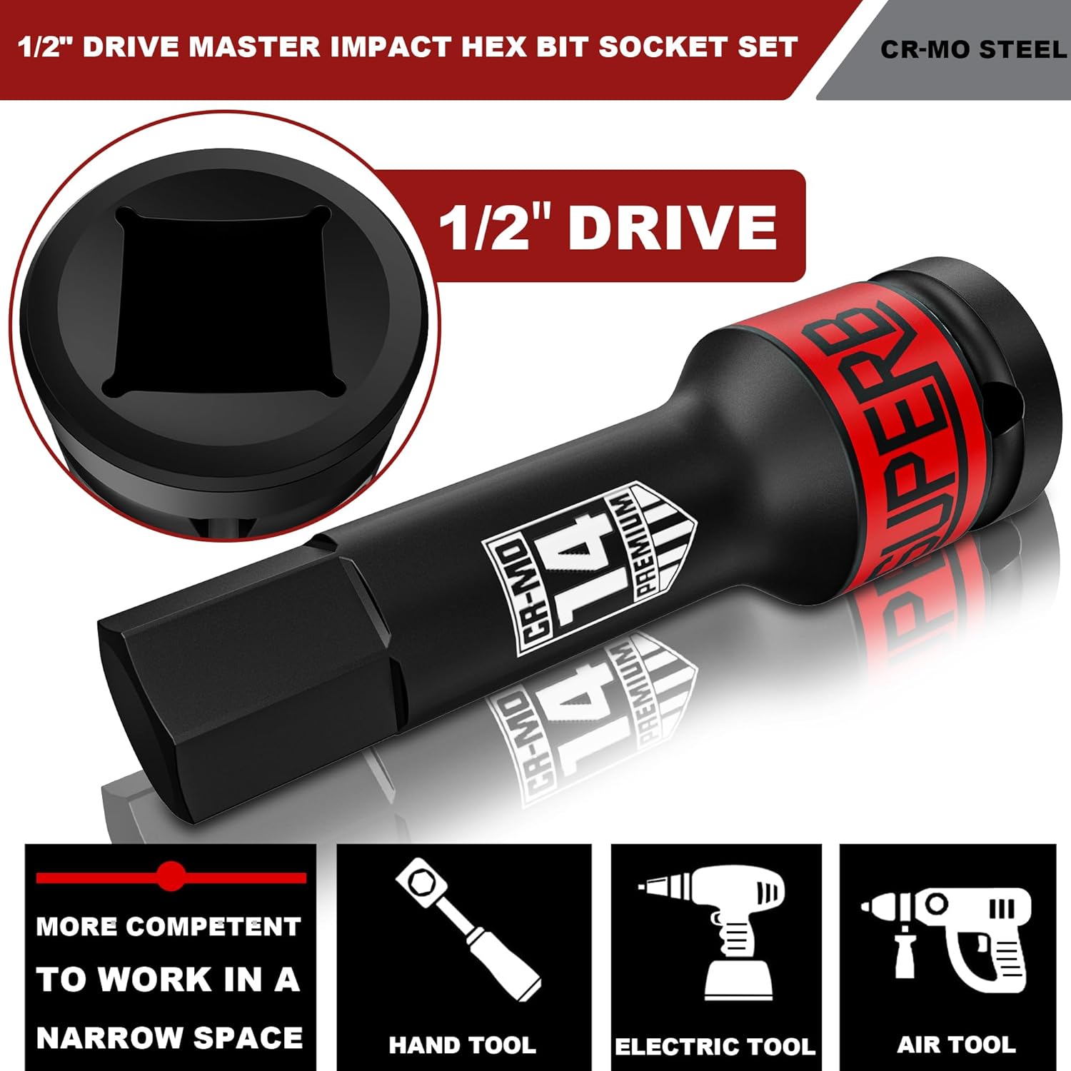 Set Bussole Esagonali Impulsi 1/2" 5-19mm, 10 pz - immagine 3