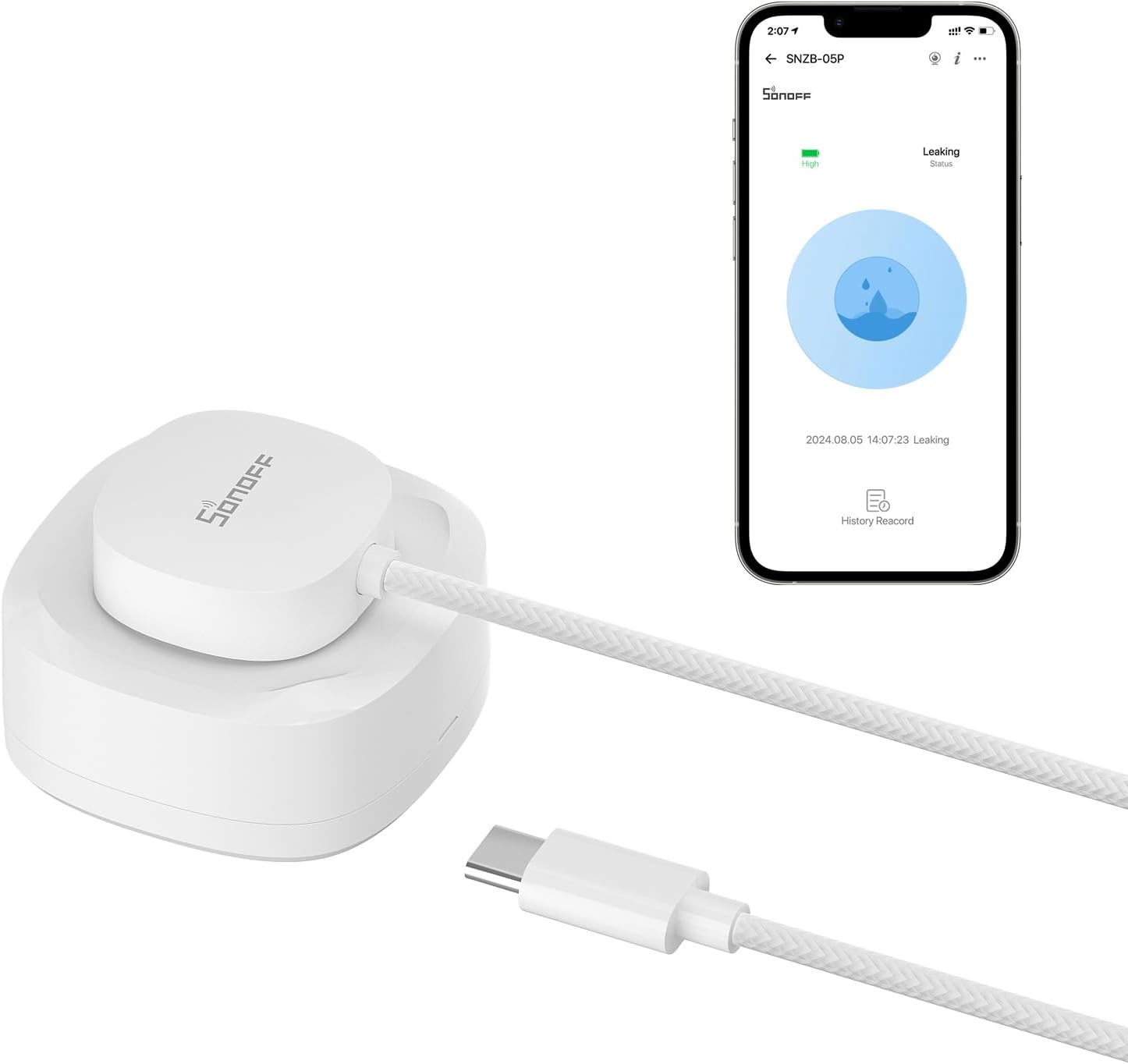 Sonoff SNZB-05P Zigbee Rilevatore Acqua + Cavo WLDC200 - immagine 1