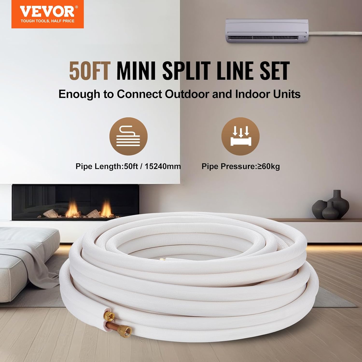 Vevor 50FT Mini Split Line Set - Tubi Rame Isolati - immagine 2