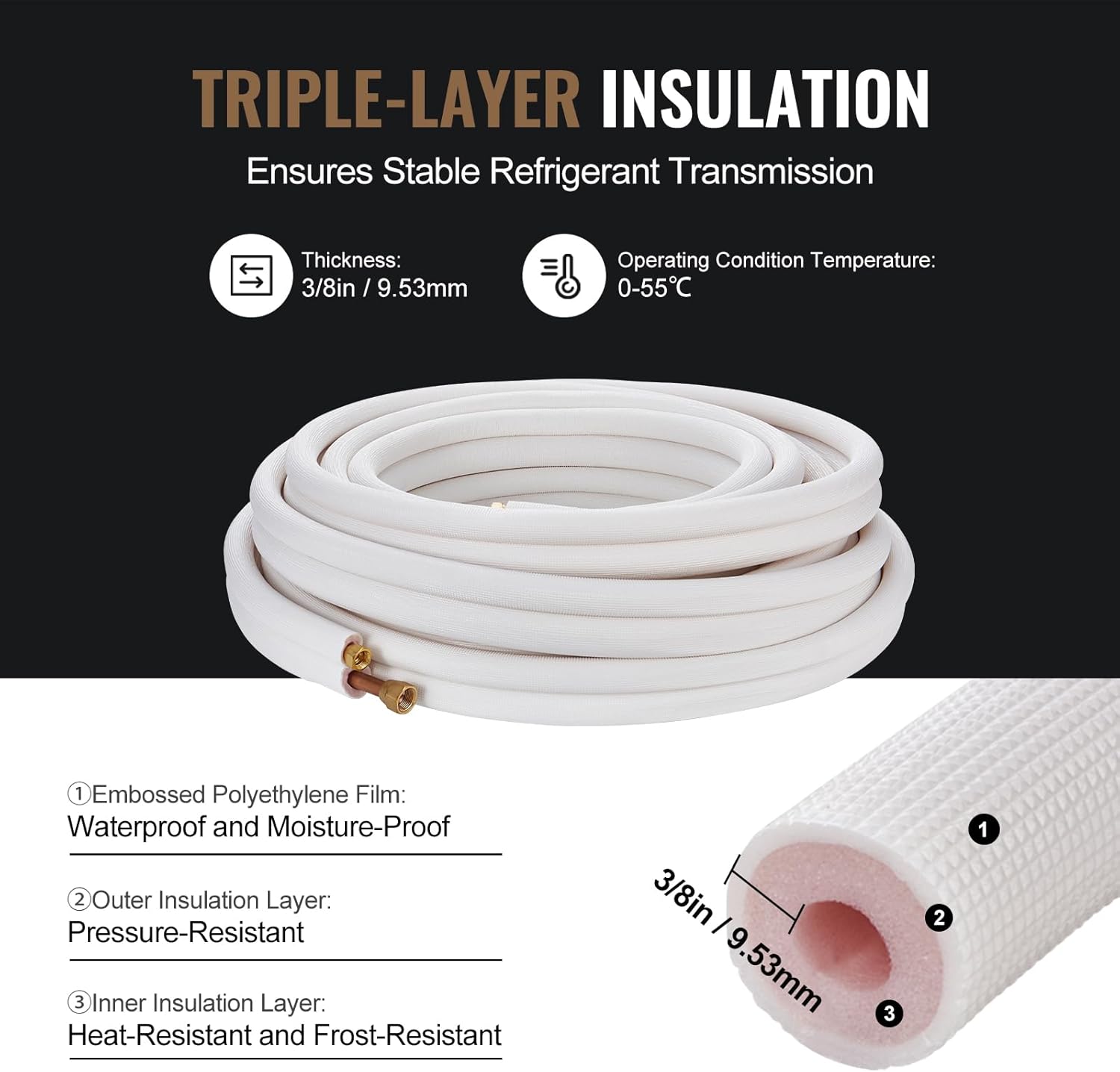 Vevor 50FT Mini Split Line Set - Tubi Rame Isolati - immagine 5