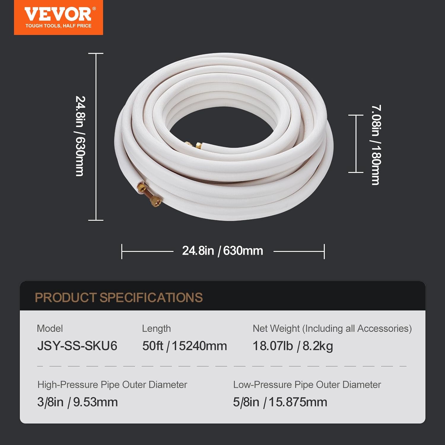 Vevor 50FT Mini Split Line Set - Tubi Rame Isolati - immagine 7