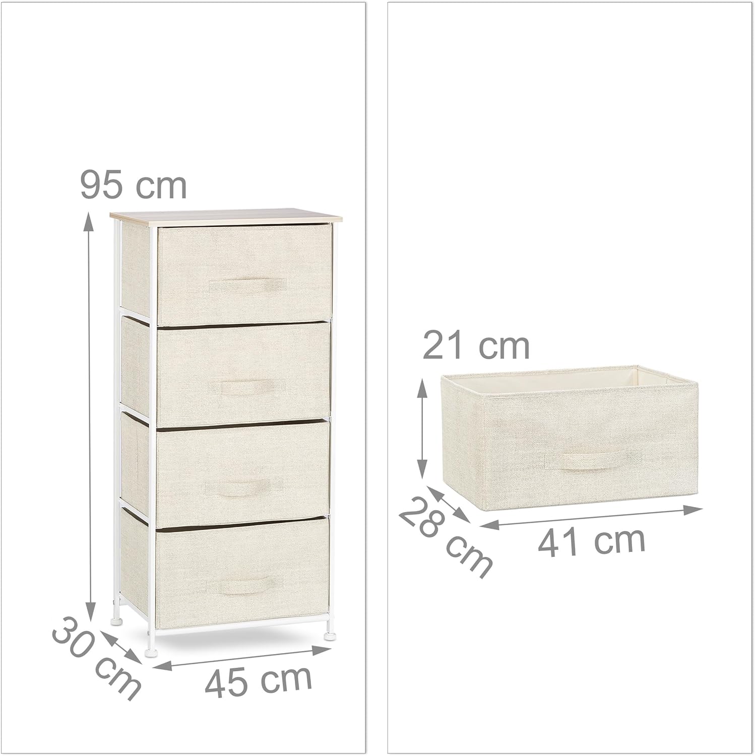 Relaxdays Mobiletto con 4 Cassetti, Beige - immagine 3