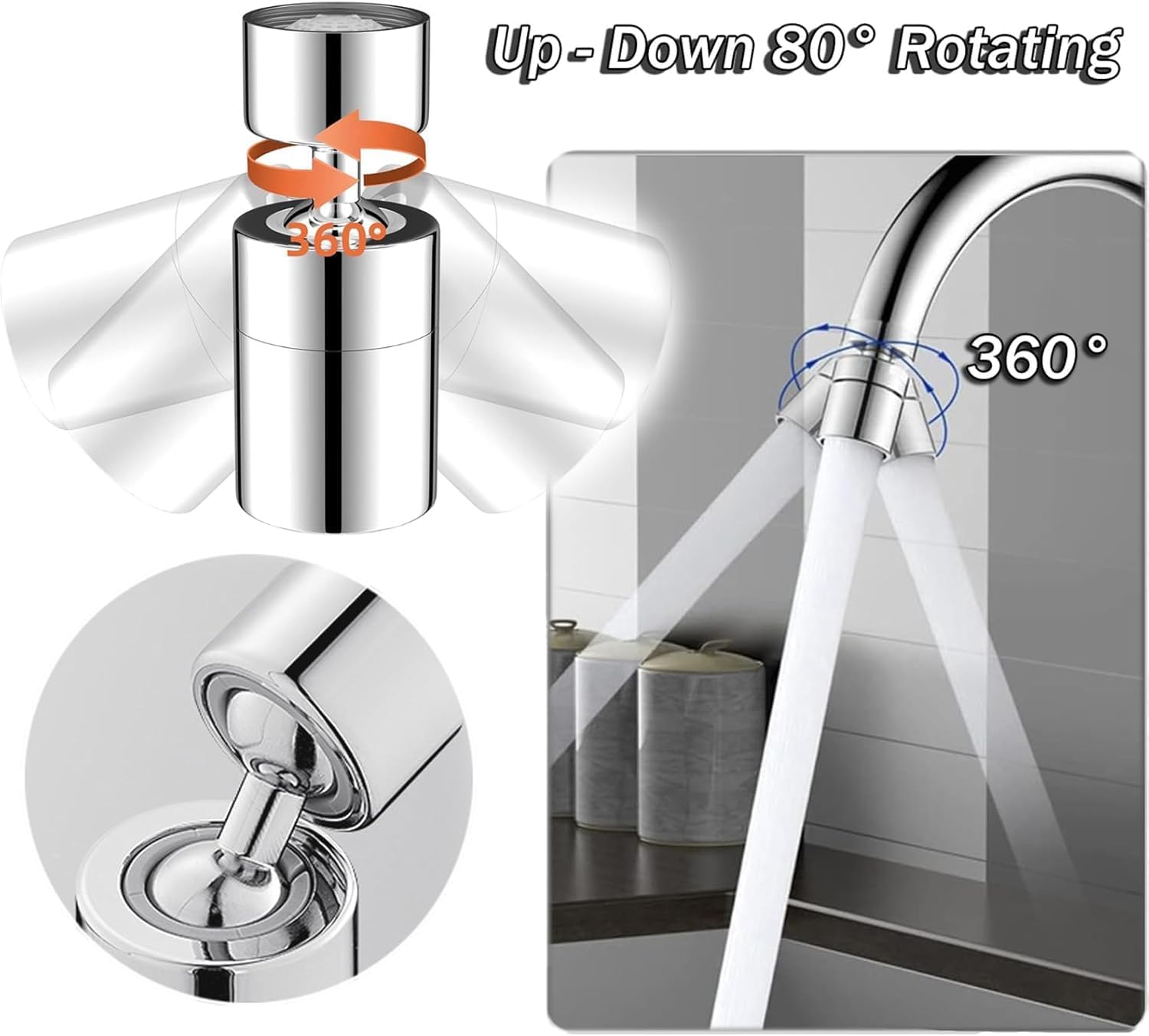 Aeratore Rubinetto Cucina 360° Girevole 2 Modalità - immagine 4