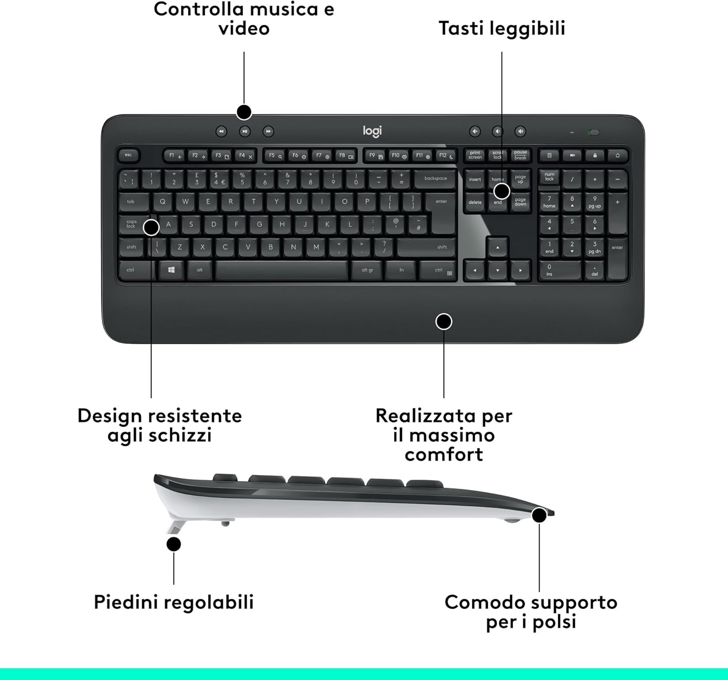 Logitech MK540 Advanced Combo Tastiera e Mouse Wireless, Nero - immagine 7