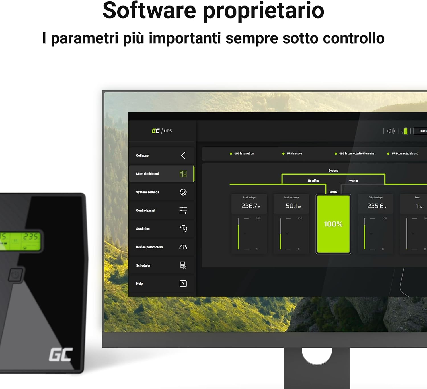 Green Cell® UPS 600VA/360W Line Interactive con Display LCD - immagine 3