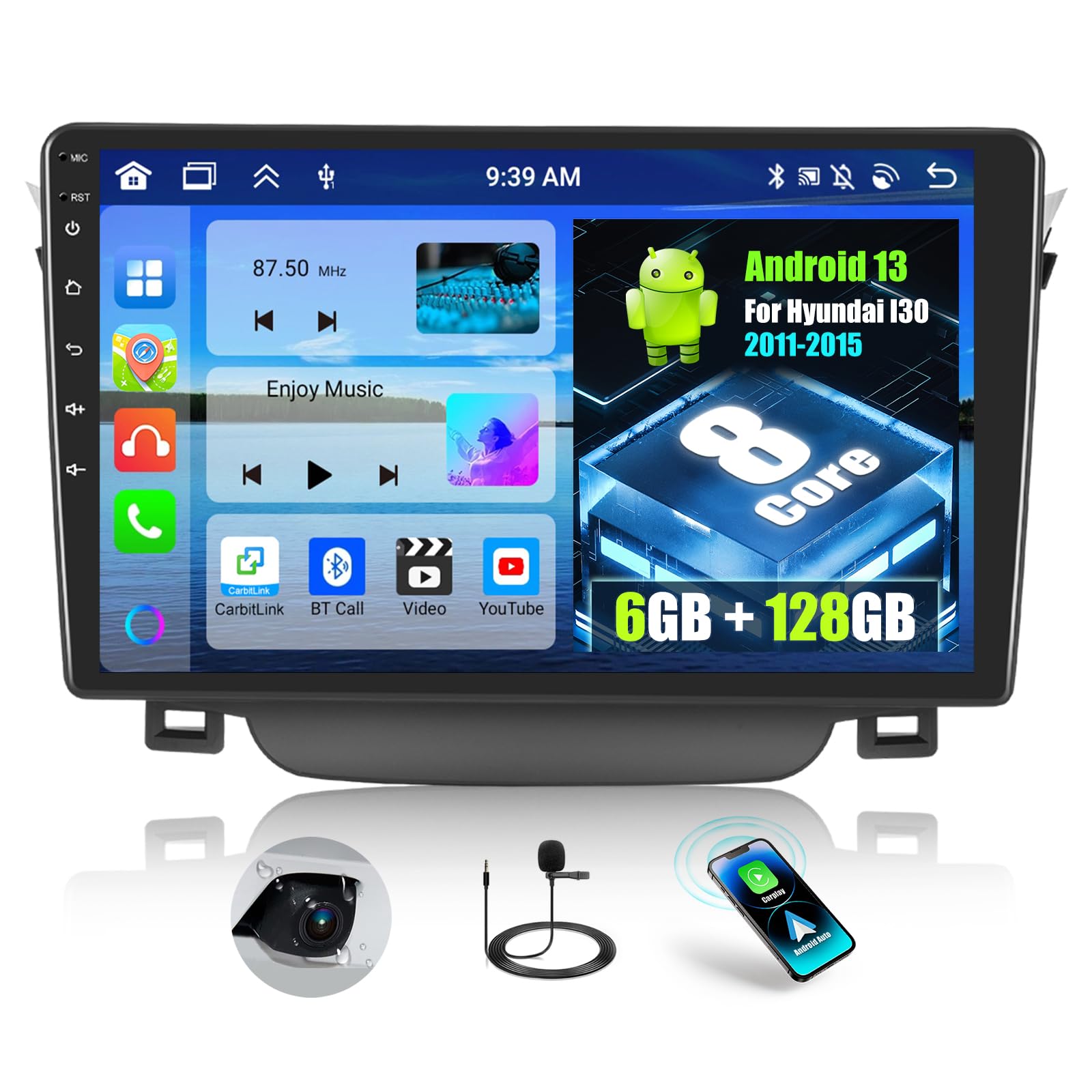 Oiliehu Android 13 Autoradio 9" per Hyundai I30 2011-2015