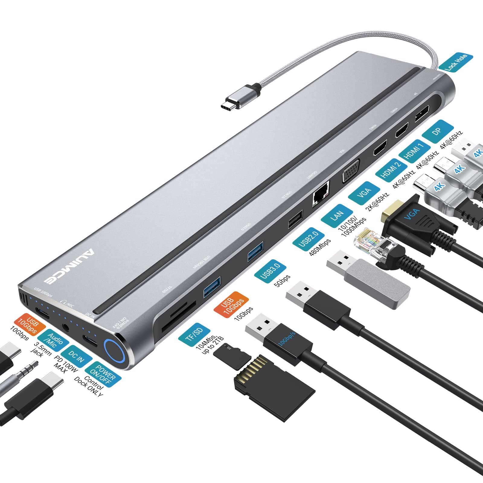 USB C Docking Station 14 in 1 Dual Monitor