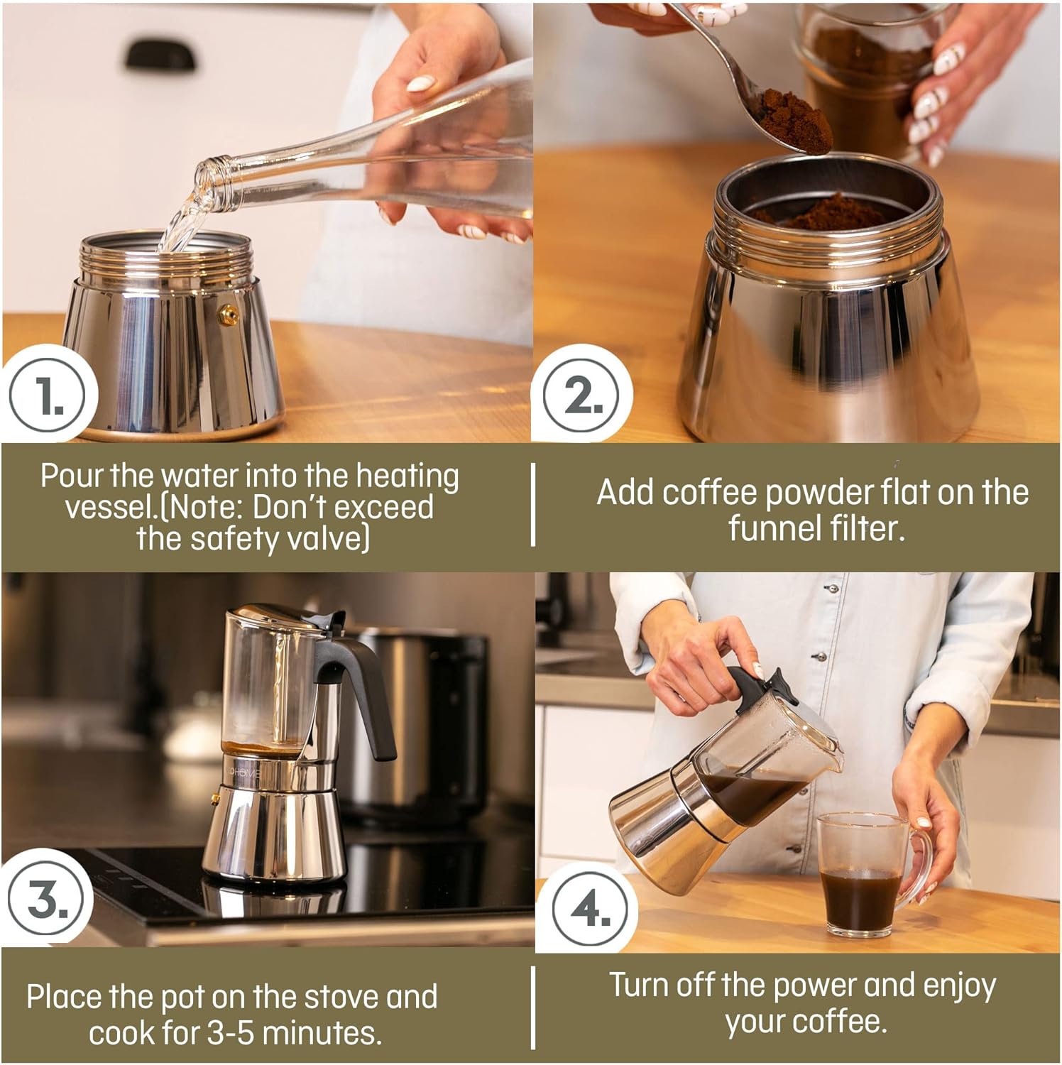 Caffettiera Moka Italiana 360ml in Vetro e Acciaio Inox - immagine 3