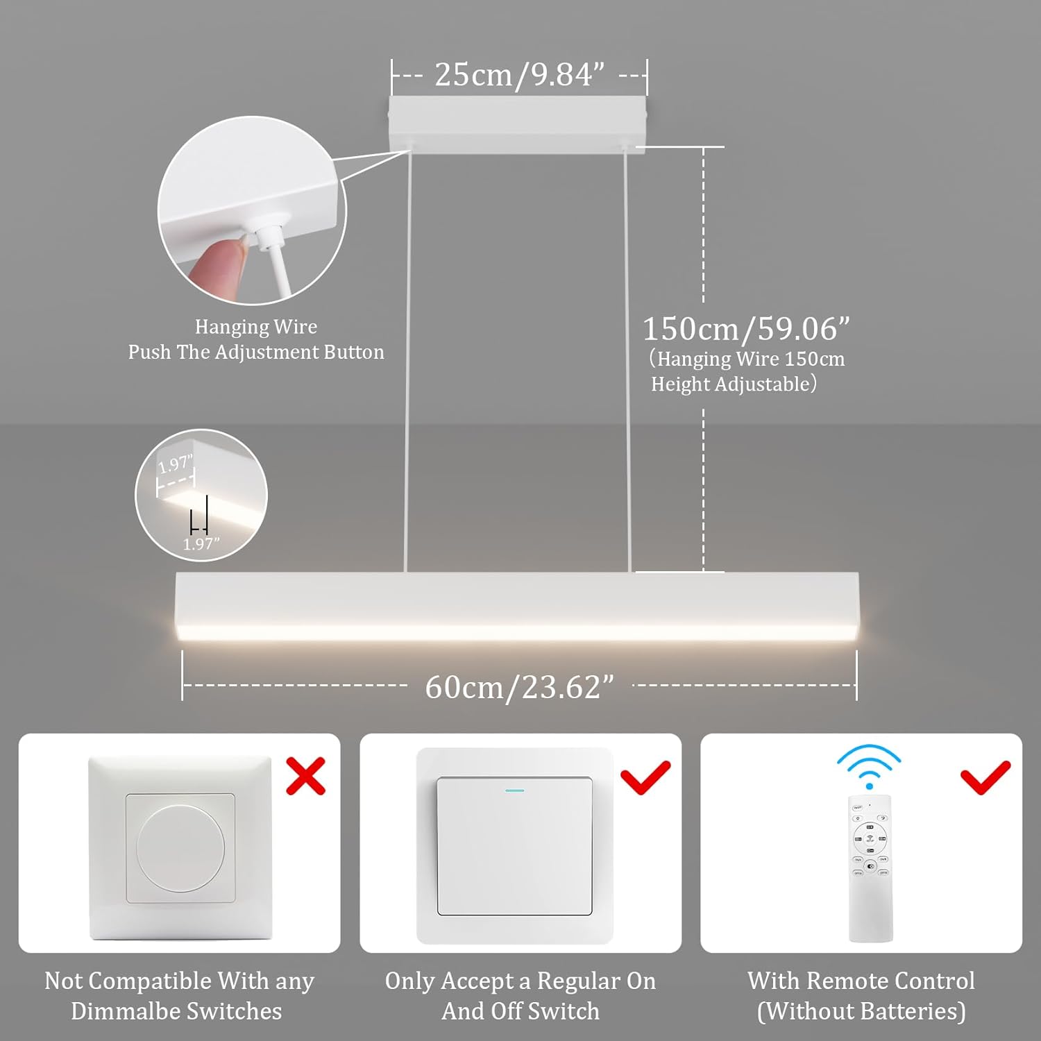 Klighten Lampada a Sospensione LED 60cm/20W, Bianco - immagine 5