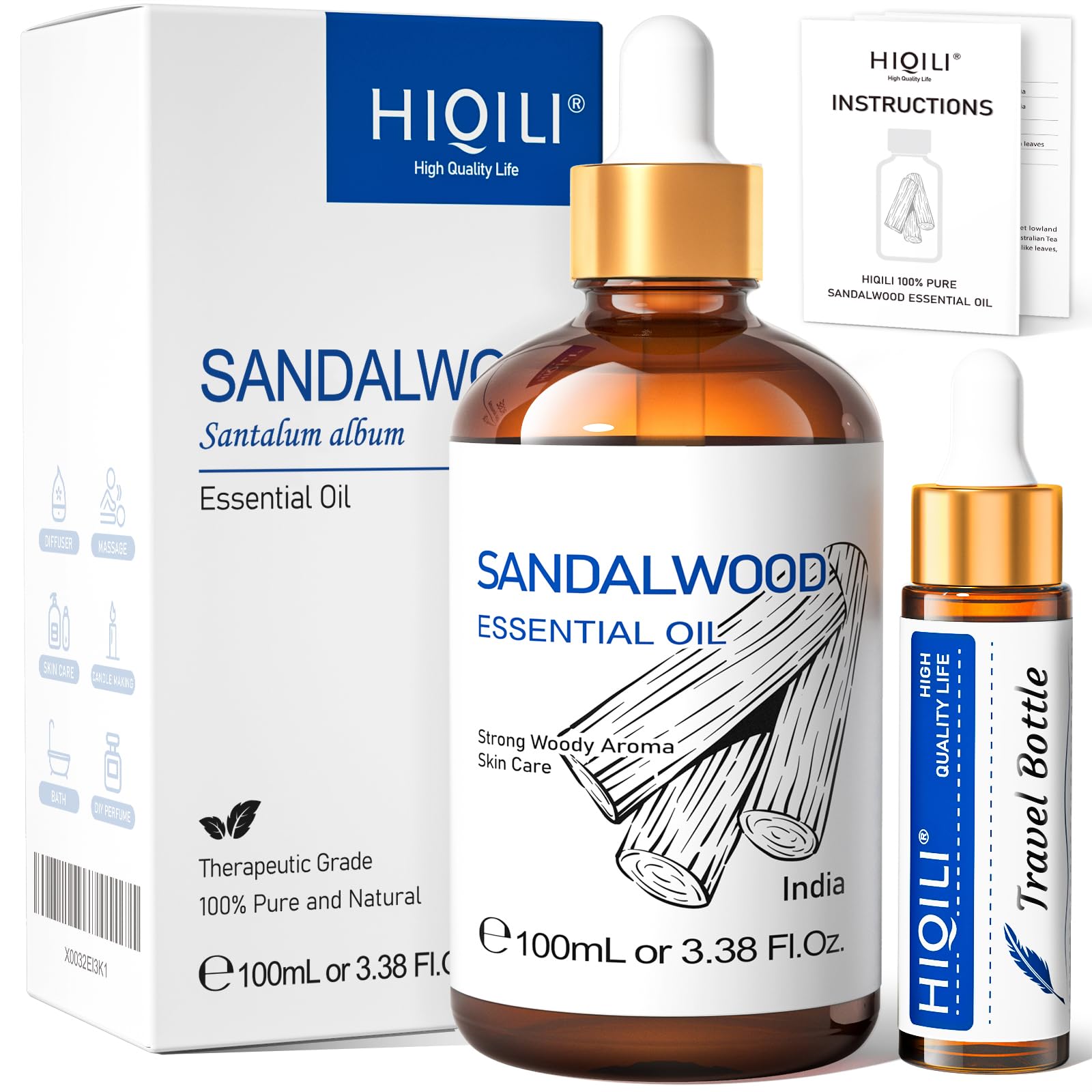 Hiqili Olio Essenziale Sandalo 100ml 100% Naturale