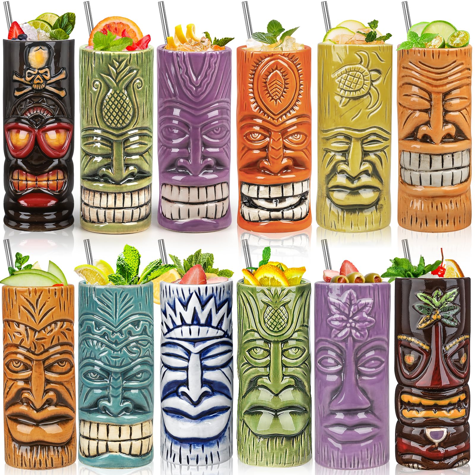 Suprobarware Set 12 Tazze Tiki - Bicchieri Cocktail Hawaiani