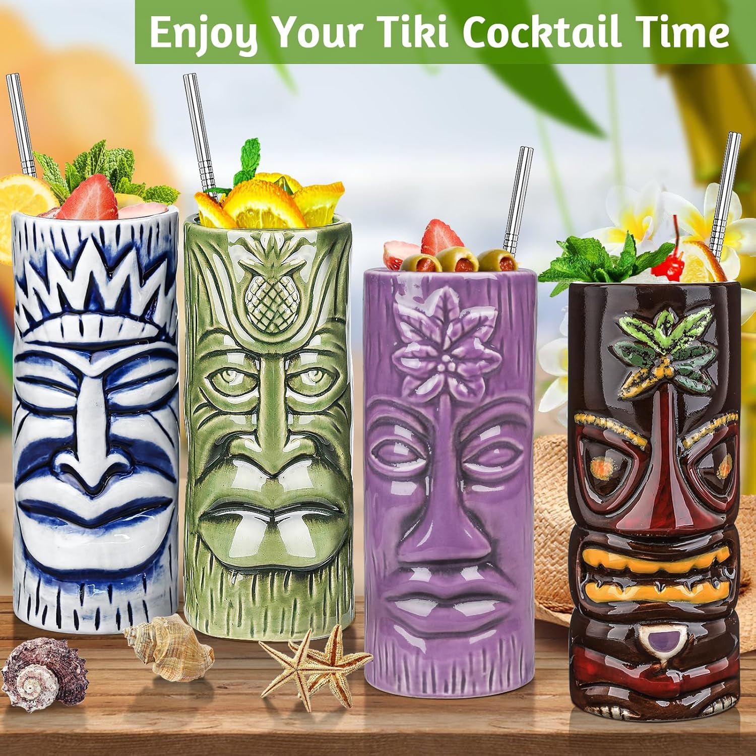Suprobarware Set 12 Tazze Tiki - Bicchieri Cocktail Hawaiani - immagine 3