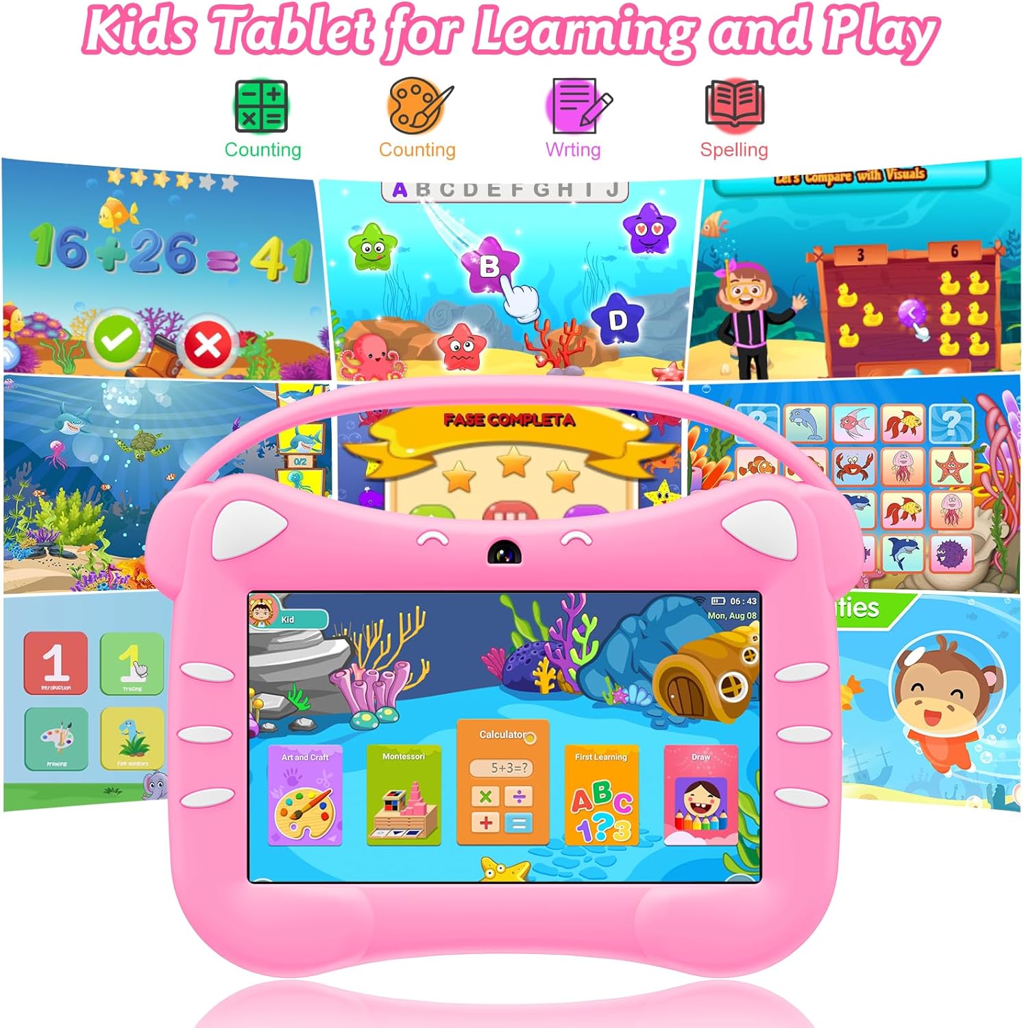 Veswwe Tablet Educativo per Bambini 7 Pollici, Magenta - immagine 2