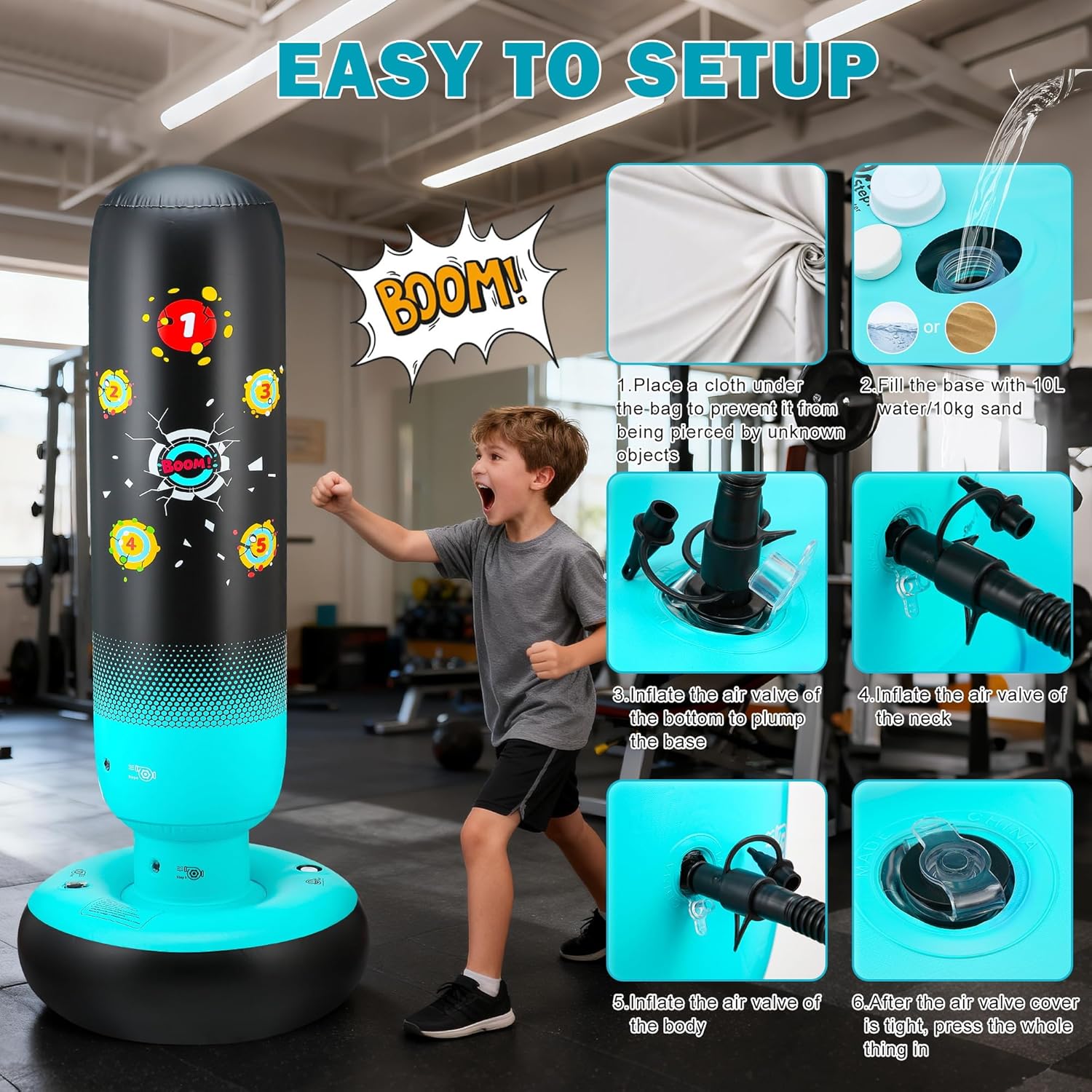 Sacco da Boxe Bambini 165cm con Guantoni e Pompa - immagine 6