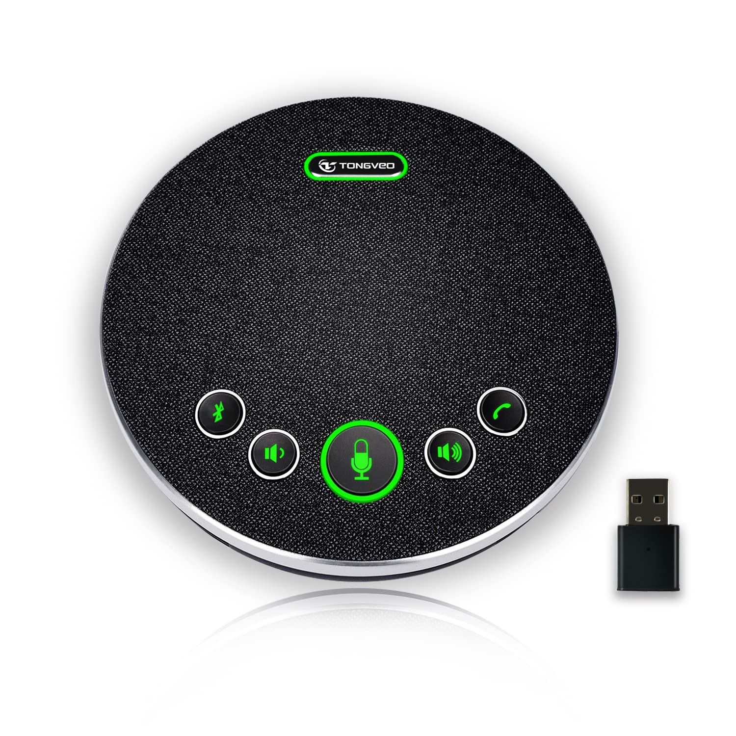TONGVEO Altoparlante Bluetooth per conferenze, vivavoce USB, registrazione vocale a 360°, con 4 microfoni AI USB/dongle/connessione Bluetooth, 8 ore di conversazione per 8-12 persone