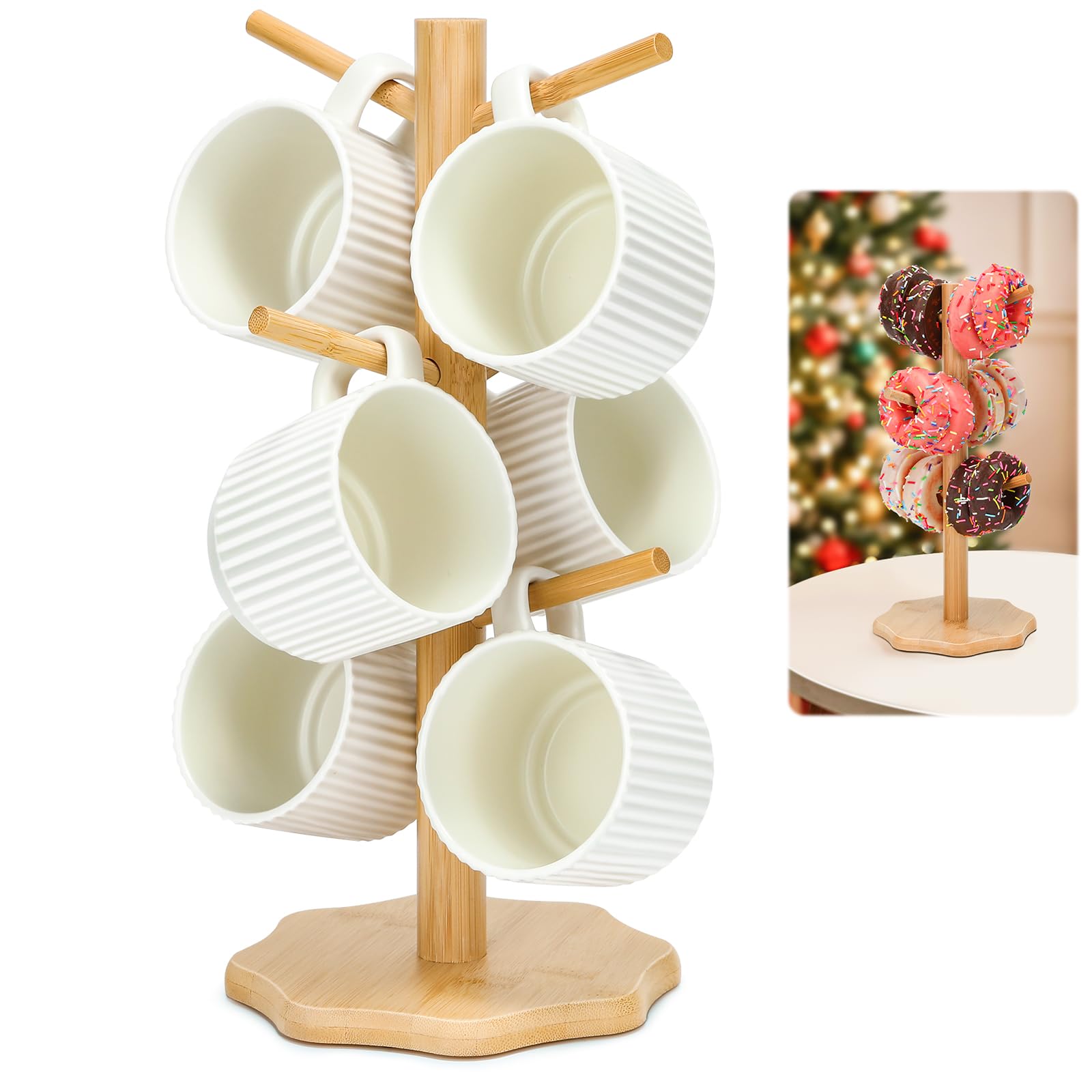 Albero Porta Tazze in Legno con 6 Ganci