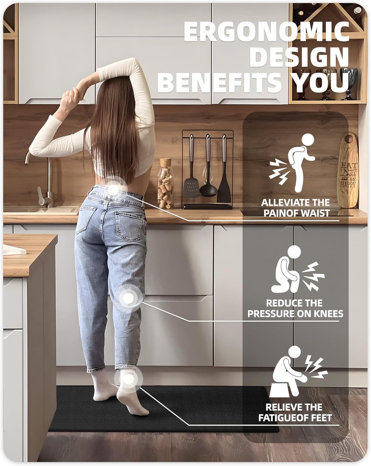 Color&geometry Tappeto Cucina Antiscivolo Lavabile, Nero - immagine 3