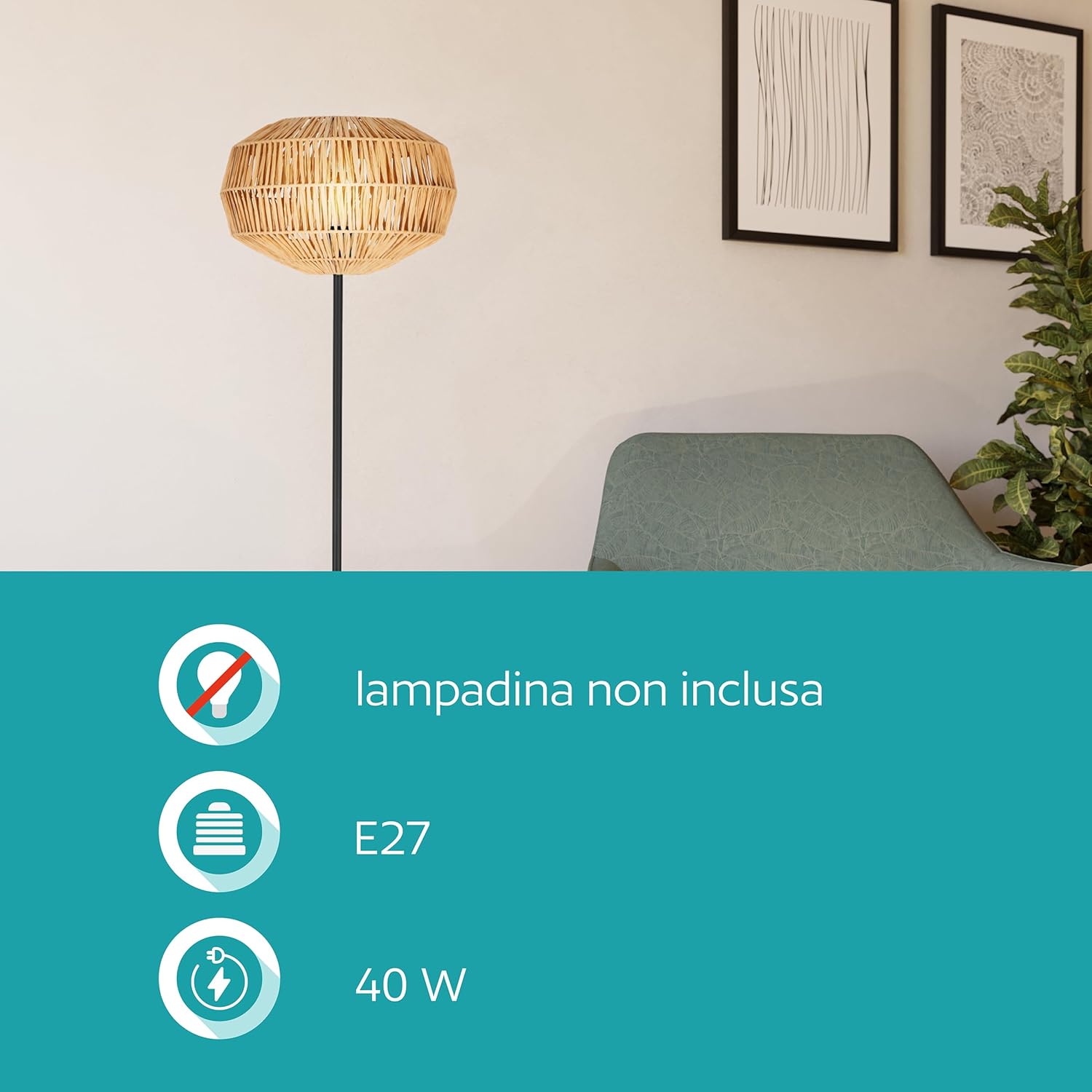 Eglo Lampada da Terra Sheldon Boho 153,5 cm - immagine 4