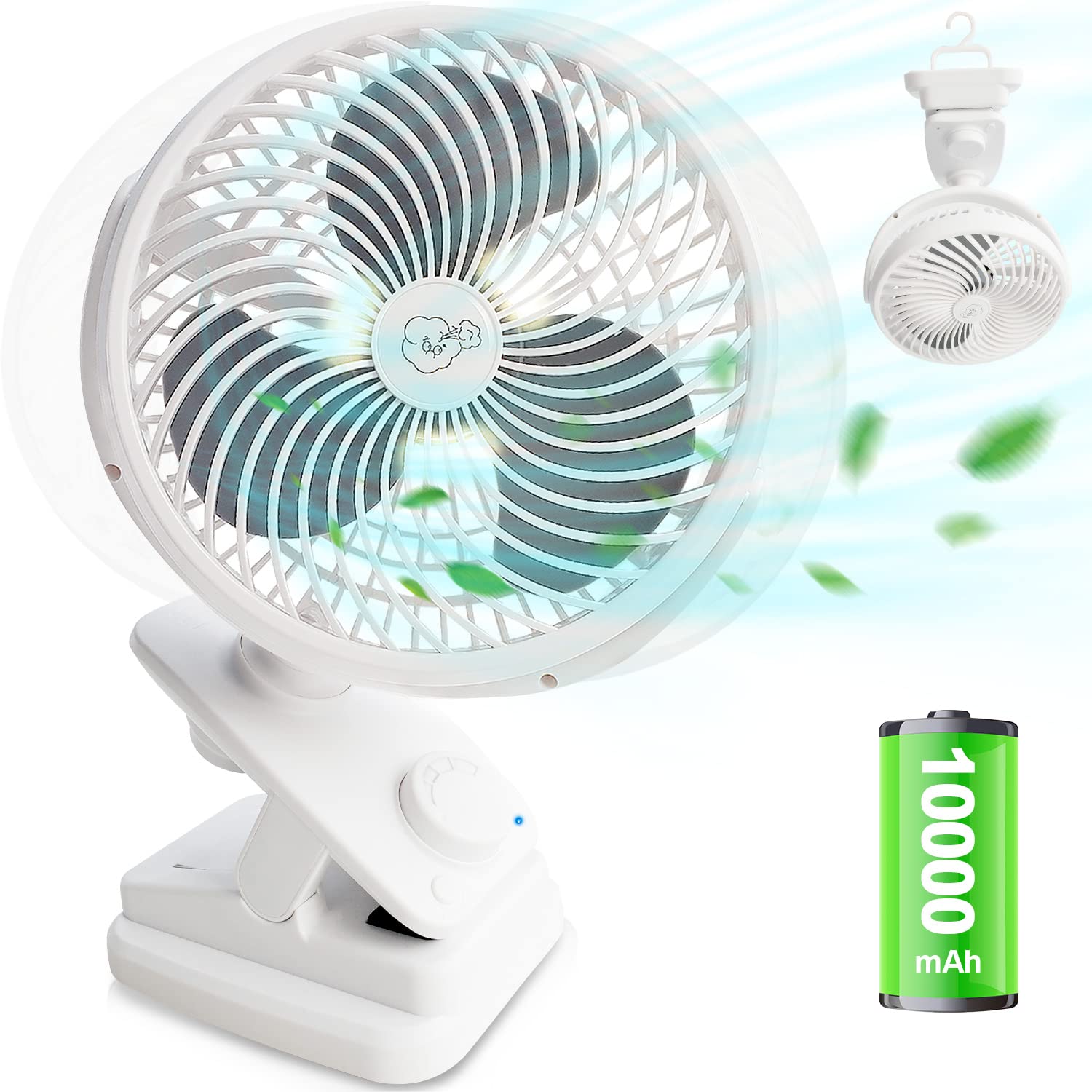 Ventilatore da Tavolo Oscillante 10000mAh con Luce LED