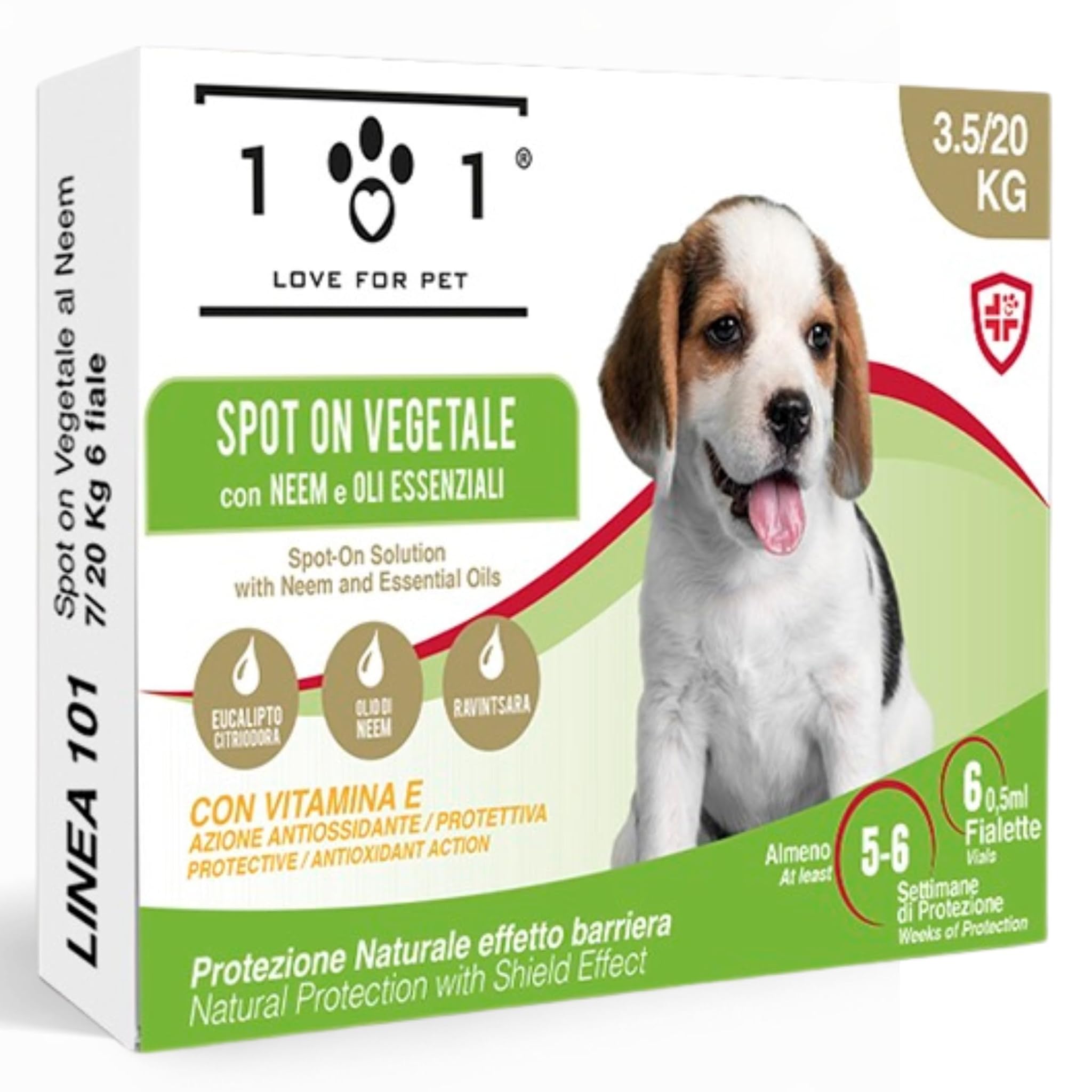 Antiparassitario Cani contro Pulci, Zecche e Zanzare Naturale 6 Fiale da 0,5ml Antipulci per Cani Taglia Piccola e Cuccioli con Olio di Neem Lunga Durata