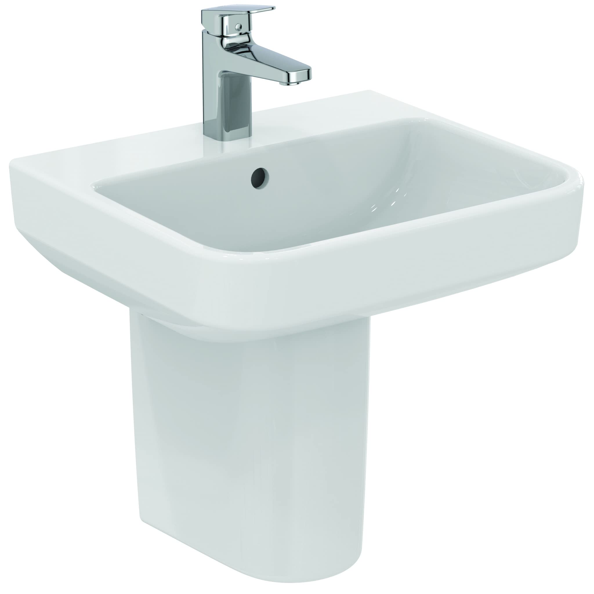 Ideal Standard - i.life B Lavabo da 50 cm con foro centrale per la rubinetteria aperto e foro del troppopieno. Colonna, semicolonna e sifone d'arredo da acquistare separatamente. Bianco