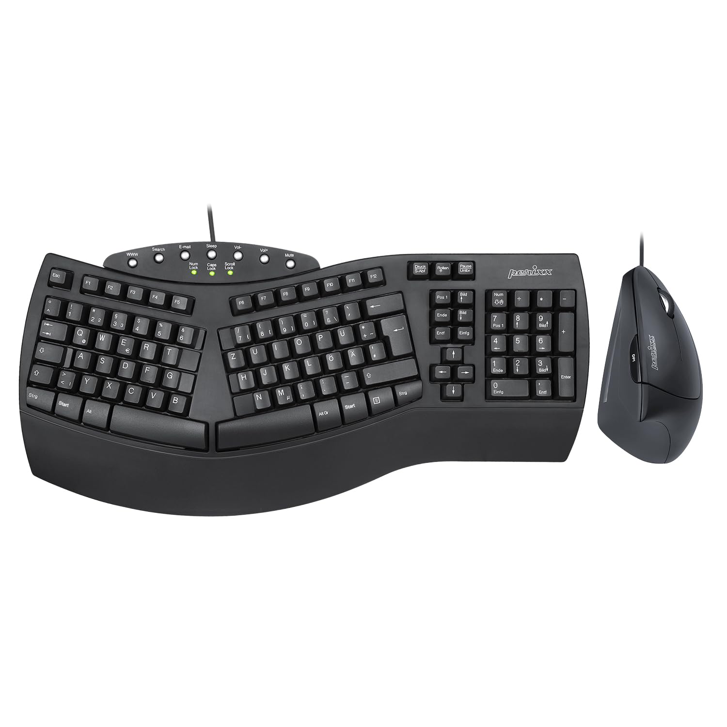 Perixx PERIDUO-512B - Set Tastiera e Mouse Ergonomici