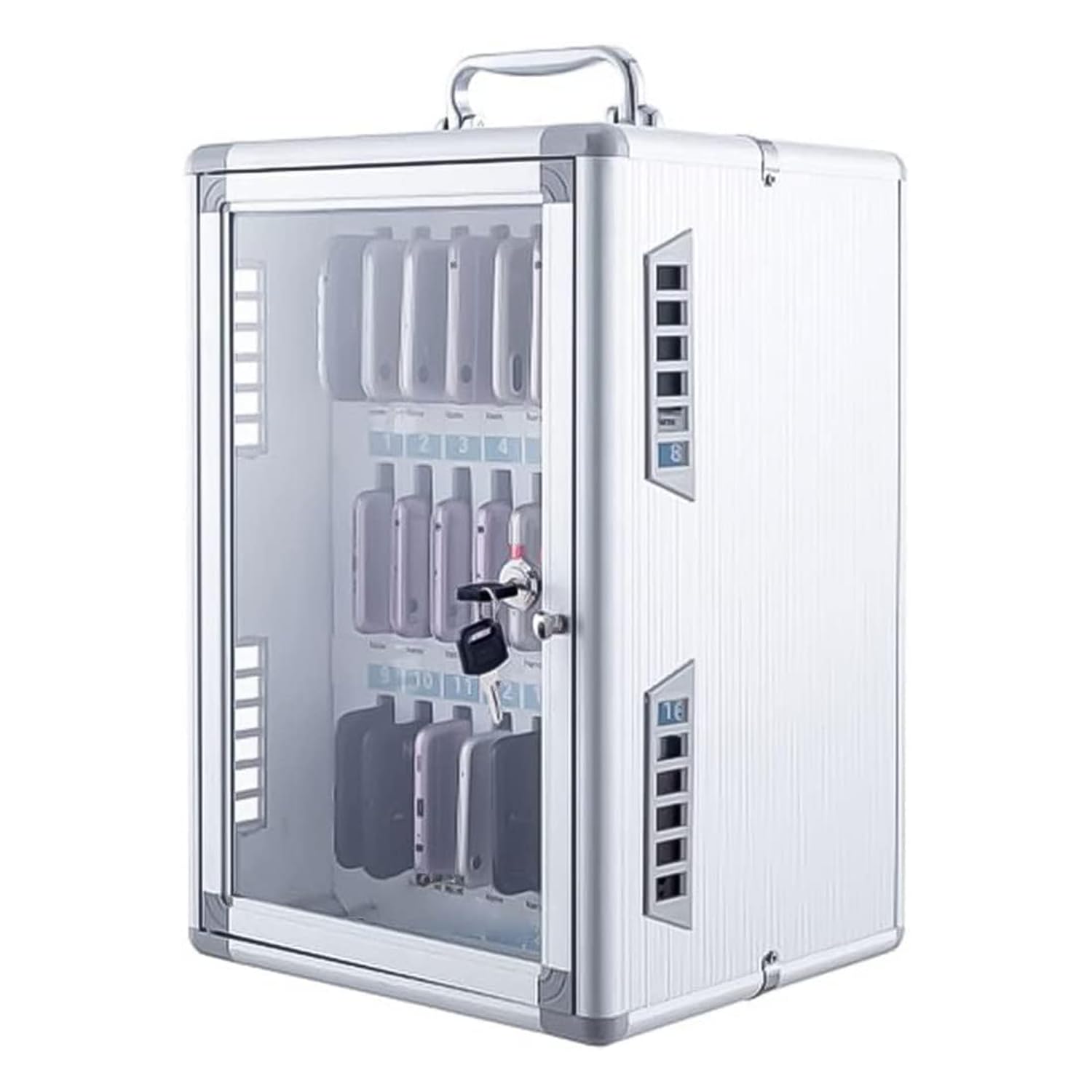 Armadietto Sicuro per 24 Telefoni in Metallo Argentato