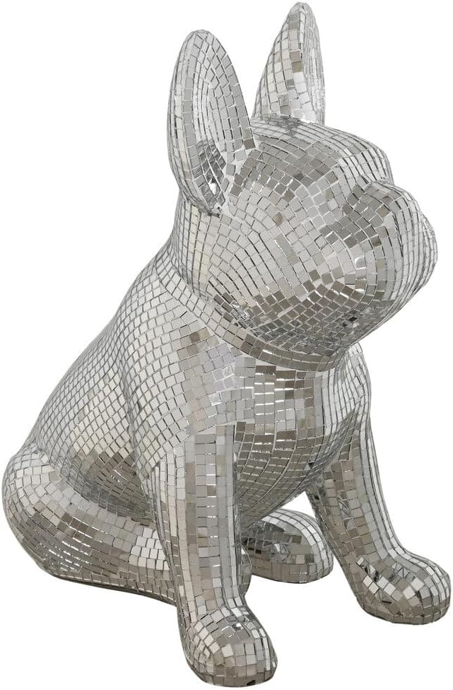 FIGURA RESINA ESPEJO 28X17X33 PERRO PLATEADO
