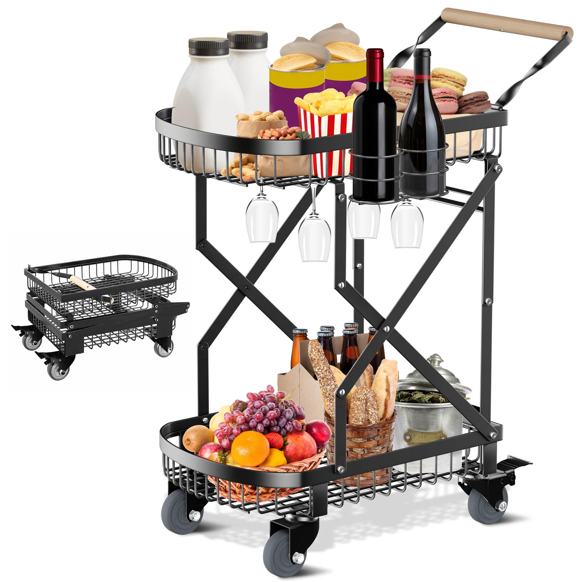 Mimoke Carrello per barbecue, con tavolo da barbecue con ruote, pieghevole, in acciaio al carbonio, per viaggi, shopping (misura media)