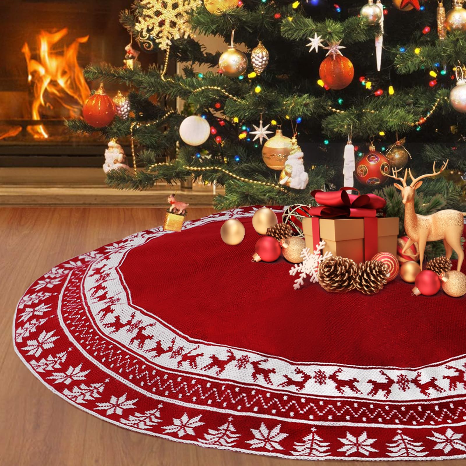 Weldomcor Gonna Albero di Natale Lavorata 122cm, Rosso
