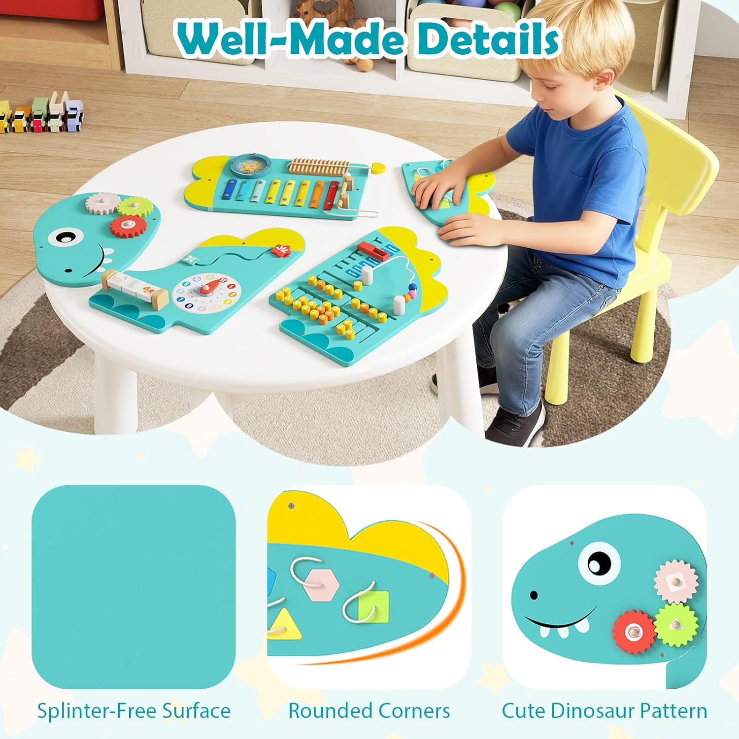 FANTASK Montessori Busy Board 11 in 1 con Xilofono, Verde - immagine 4