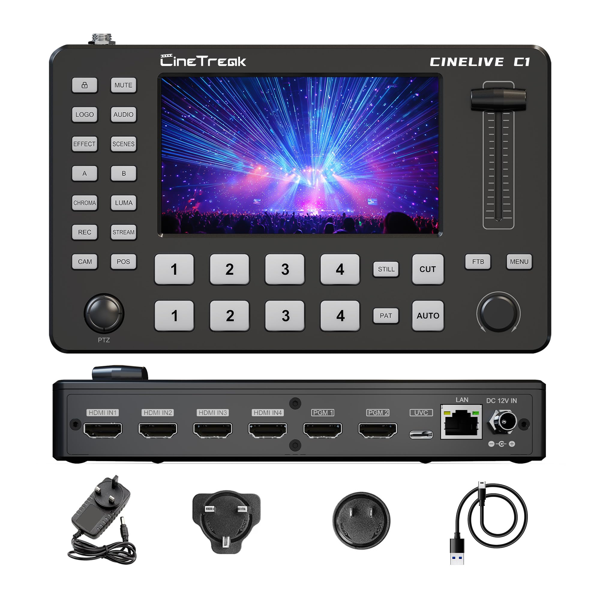 C1 Mixer Switcher Video 4 HDMI con Schermo 5 Pollici