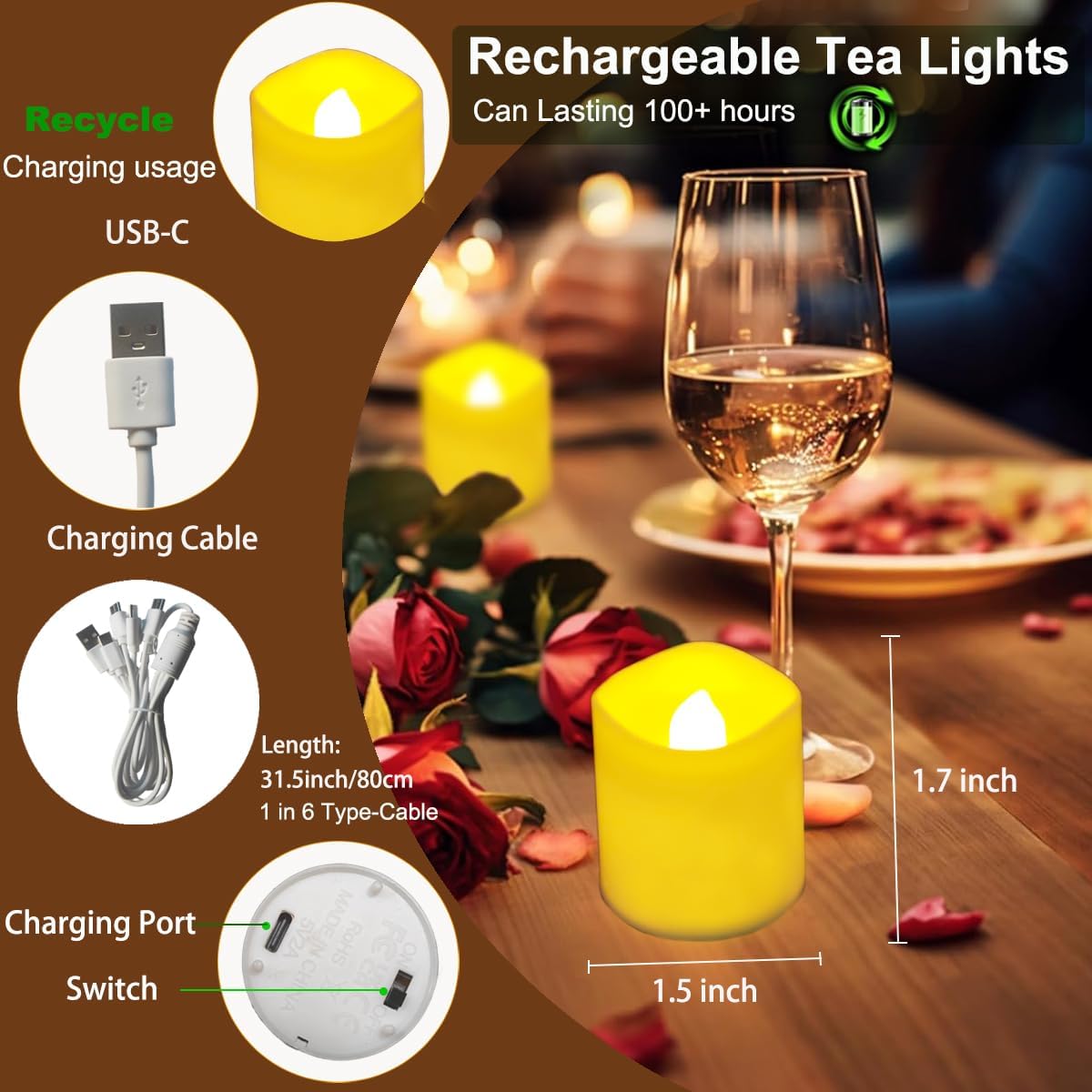 12 candele ricaricabili con telecomando e timer, candele elettriche a LED per matrimoni, feste, Halloween, Natale, decorazione per la casa - immagine 2