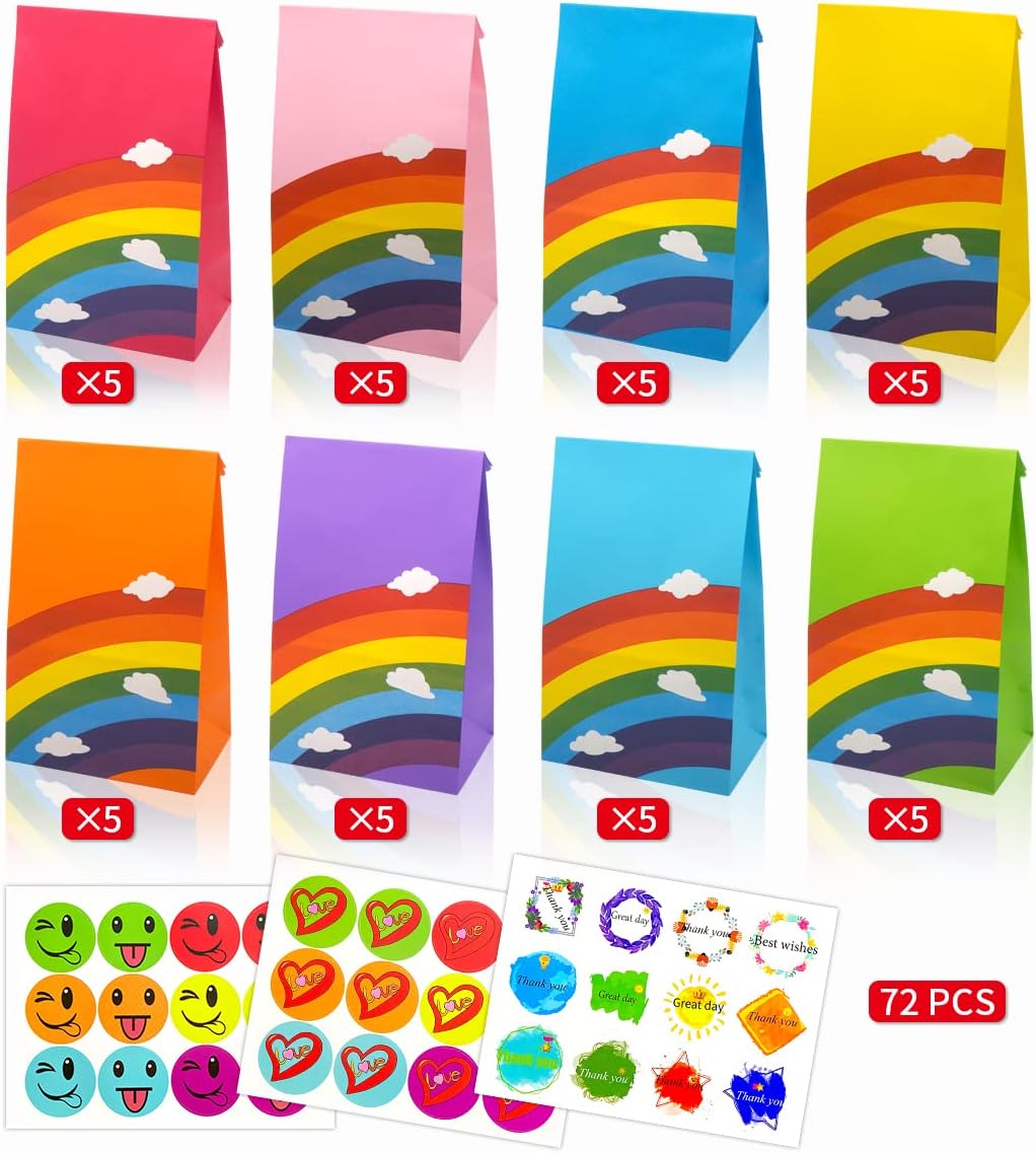 Rluobo 40 Sacchetti Regalo di Carta Arcobaleno - immagine 3