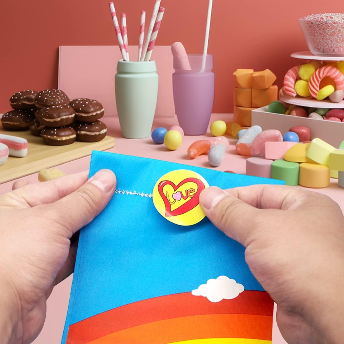 Rluobo 40 Sacchetti Regalo di Carta Arcobaleno - immagine 5