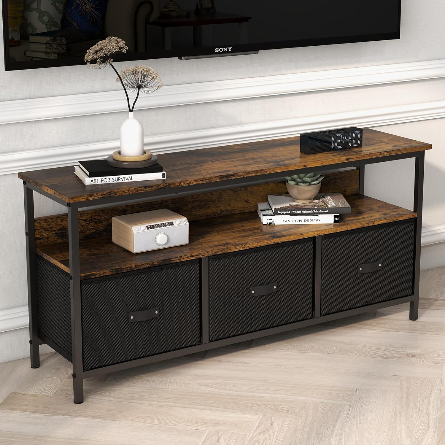 Mobile TV con 2 Scomparti Aperti e 3 Cassetti - immagine 2