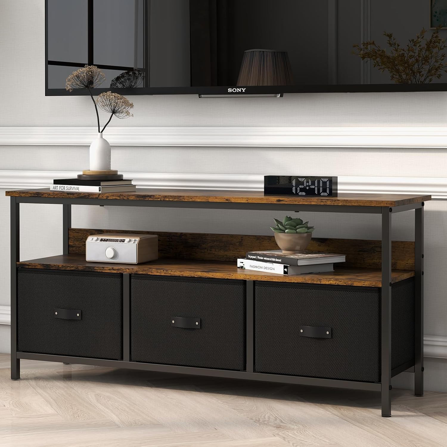 Mobile TV con 2 Scomparti Aperti e 3 Cassetti - immagine 3