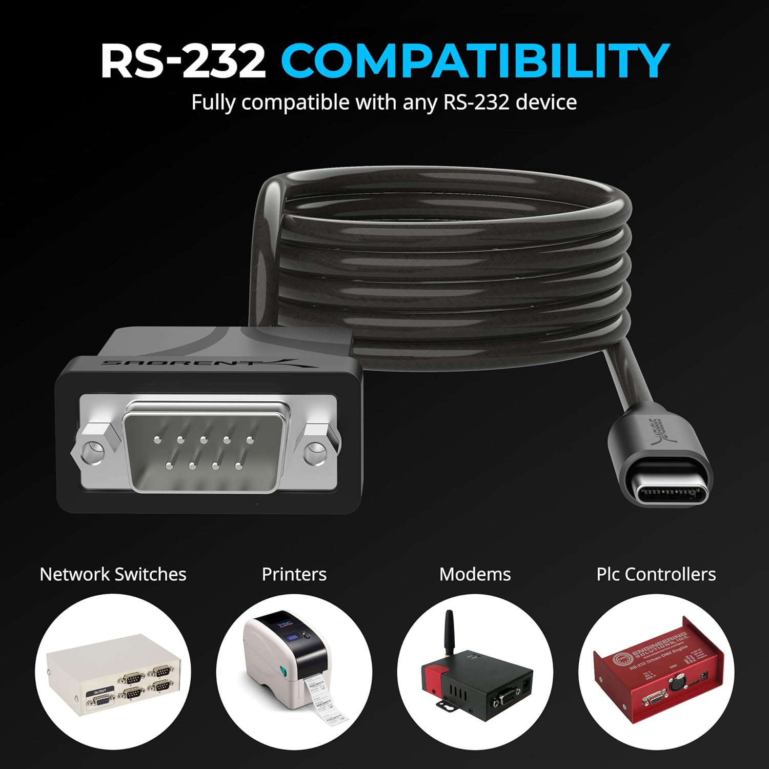 SABRENT Adattatore seriale USB-C da USB tipo C a DB9 Serial RS232 ...
