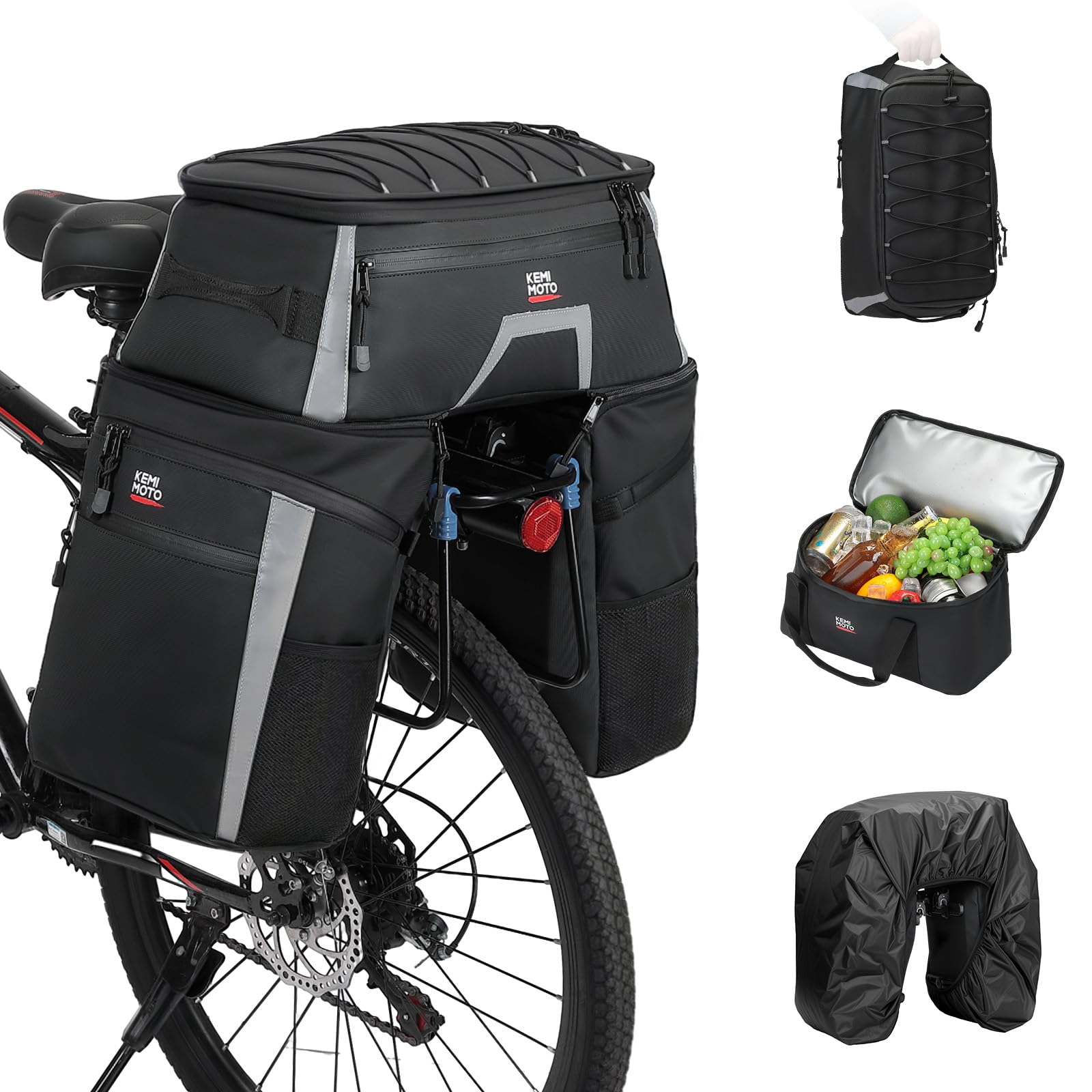 Kemimoto Borse Bici Portapacchi 4 in 1 Grande Capacità 58L